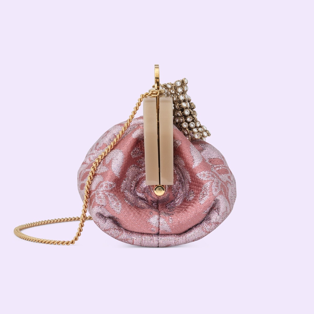 Floral brocade handbag with bow - 5