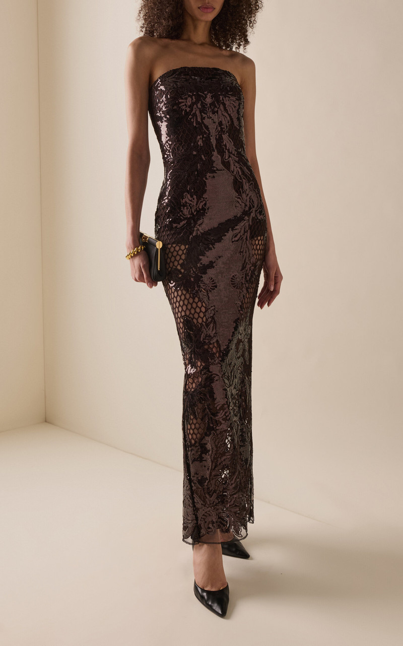 ELIE SAAB Sequined Tulle Midi Dress brown outlook
