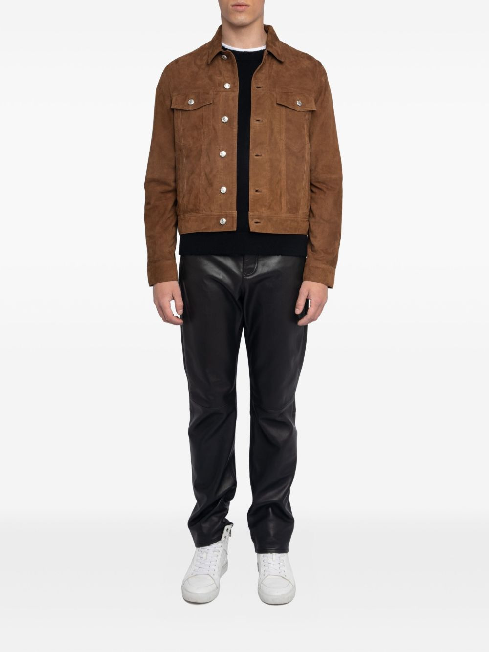 button-fastening suede jacket - 2
