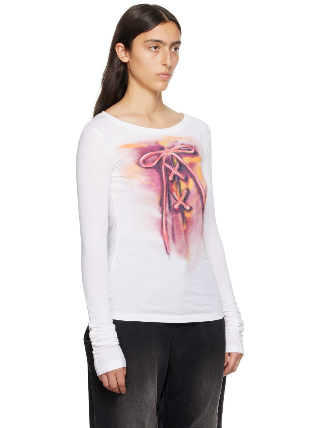 White Printed Long Sleeve T-Shirt - 4