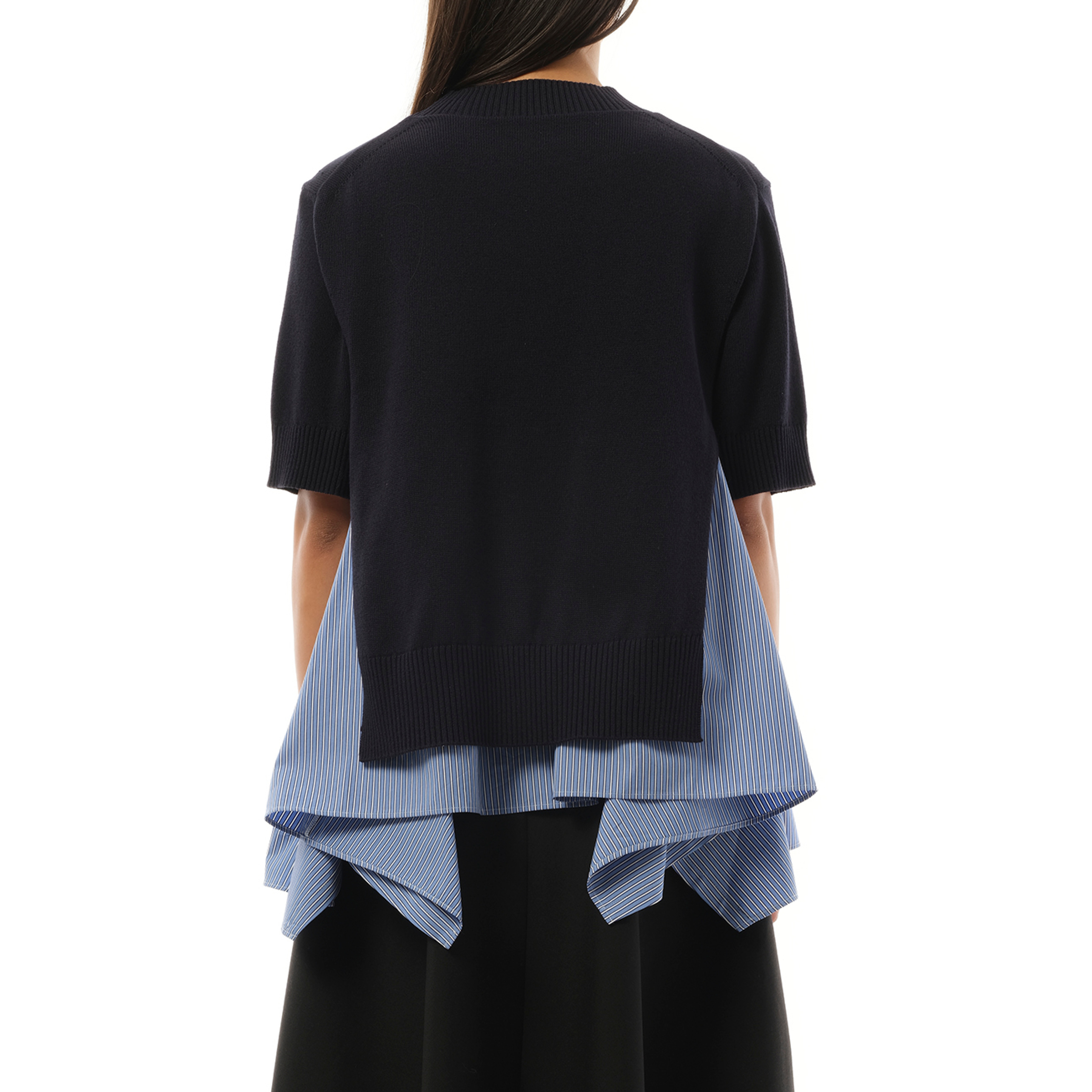 Sacai Cotton Poplin x Knit Pullover 1 紺 Sacai Cotton Poplin x Knit Pullover in Navy and Blue Stripe