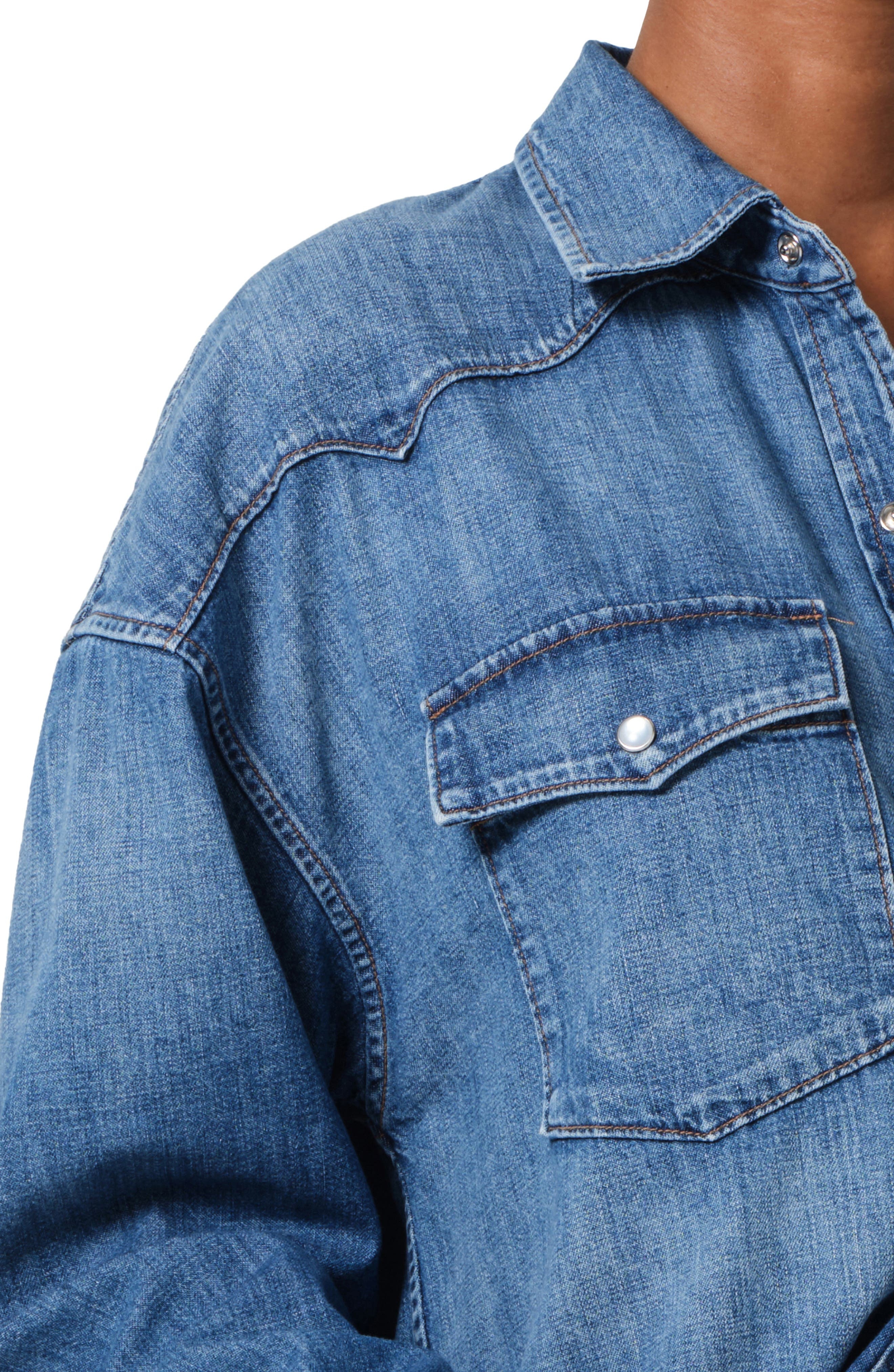 Citizens of Humanity Kayla Western Denim Snap-Up Shirt in Douro at Nordstrom - 4