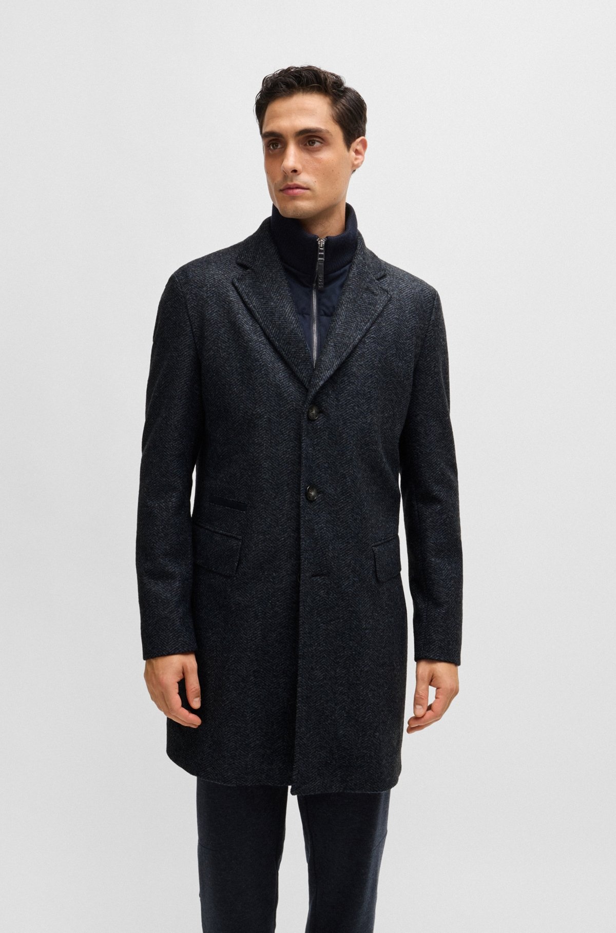 HERRINGBONE SLIM-FIT COAT WITH DETACHABLE ZIP-UP INNER - 2