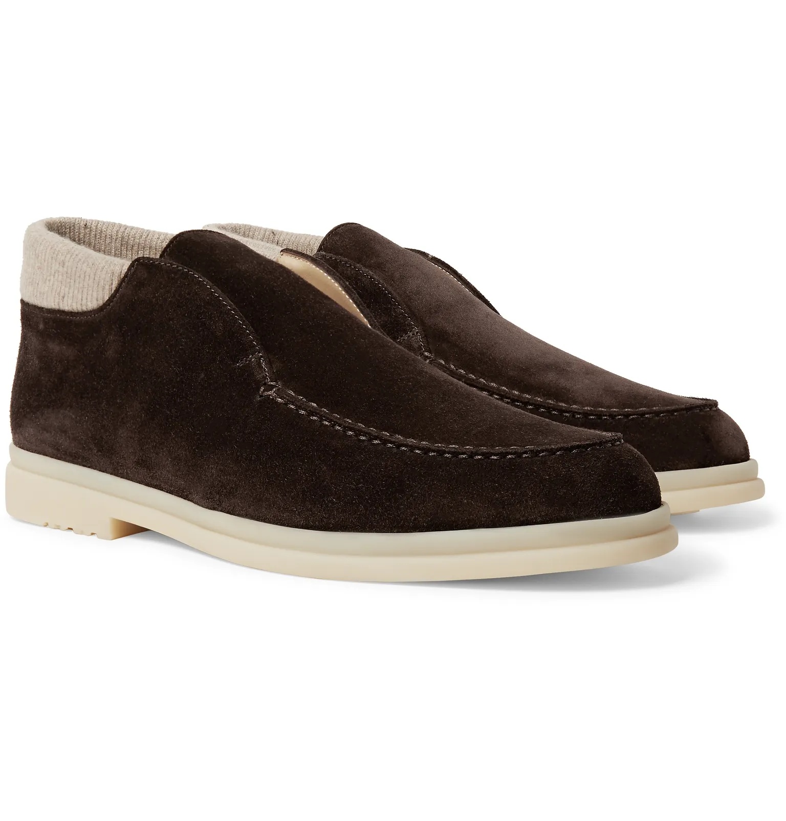 Open Wintery Walk Cashmere-Trimmed Suede Boots - 10