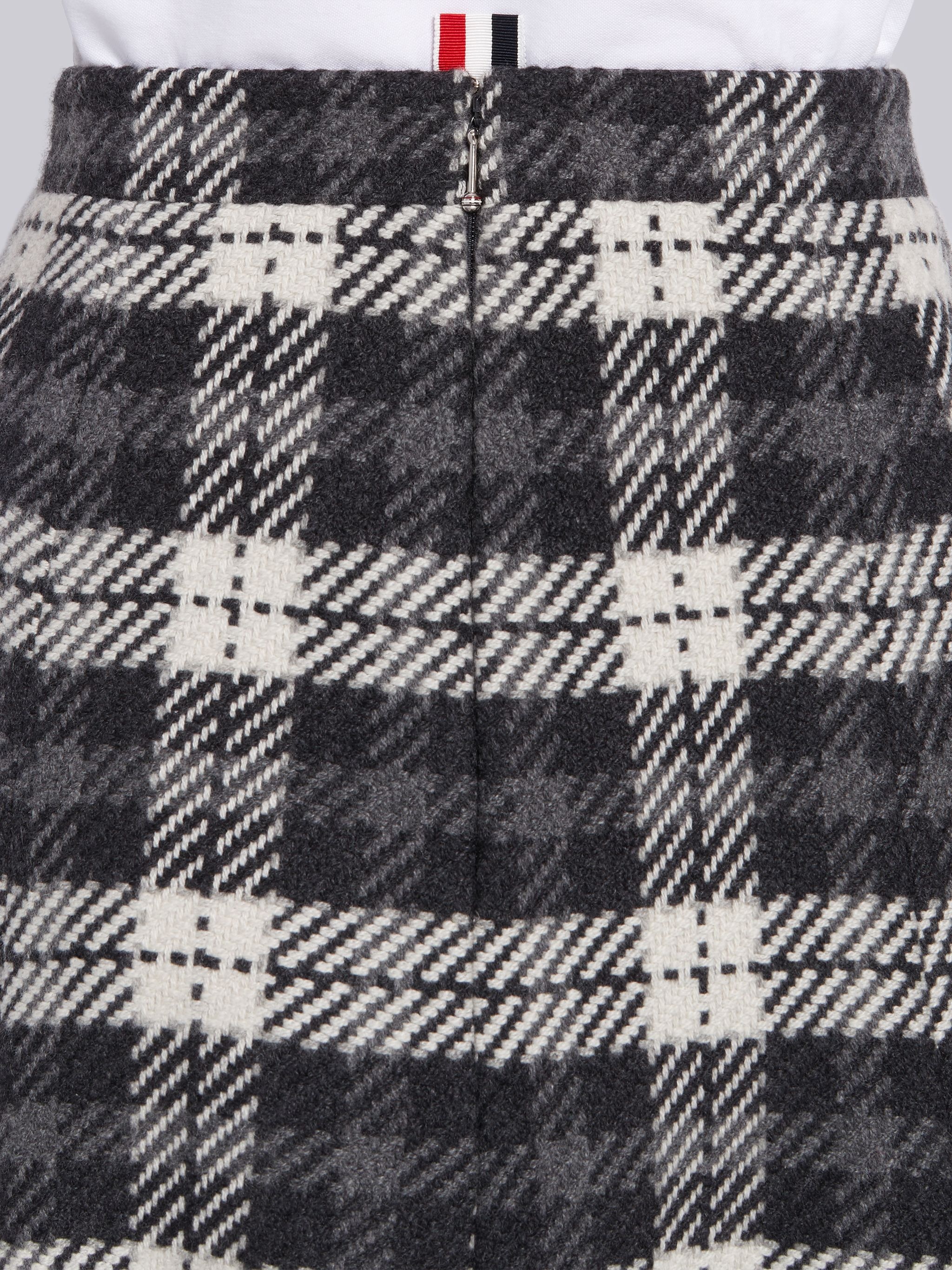 Medium Grey Cashmere Tartan Check Tweed Flounce Skirt - 6