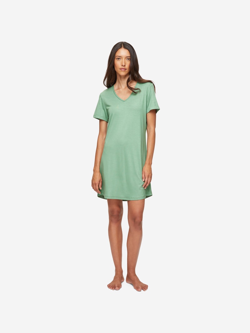 Women's V-Neck Sleep T-Shirt Lara Micro Modal Stretch Sage Green - 4