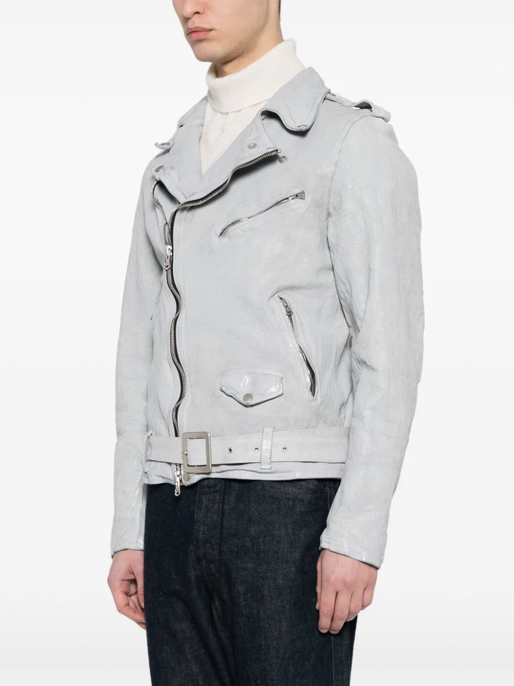 LEATHER BELTED BIKER JACKET - 3