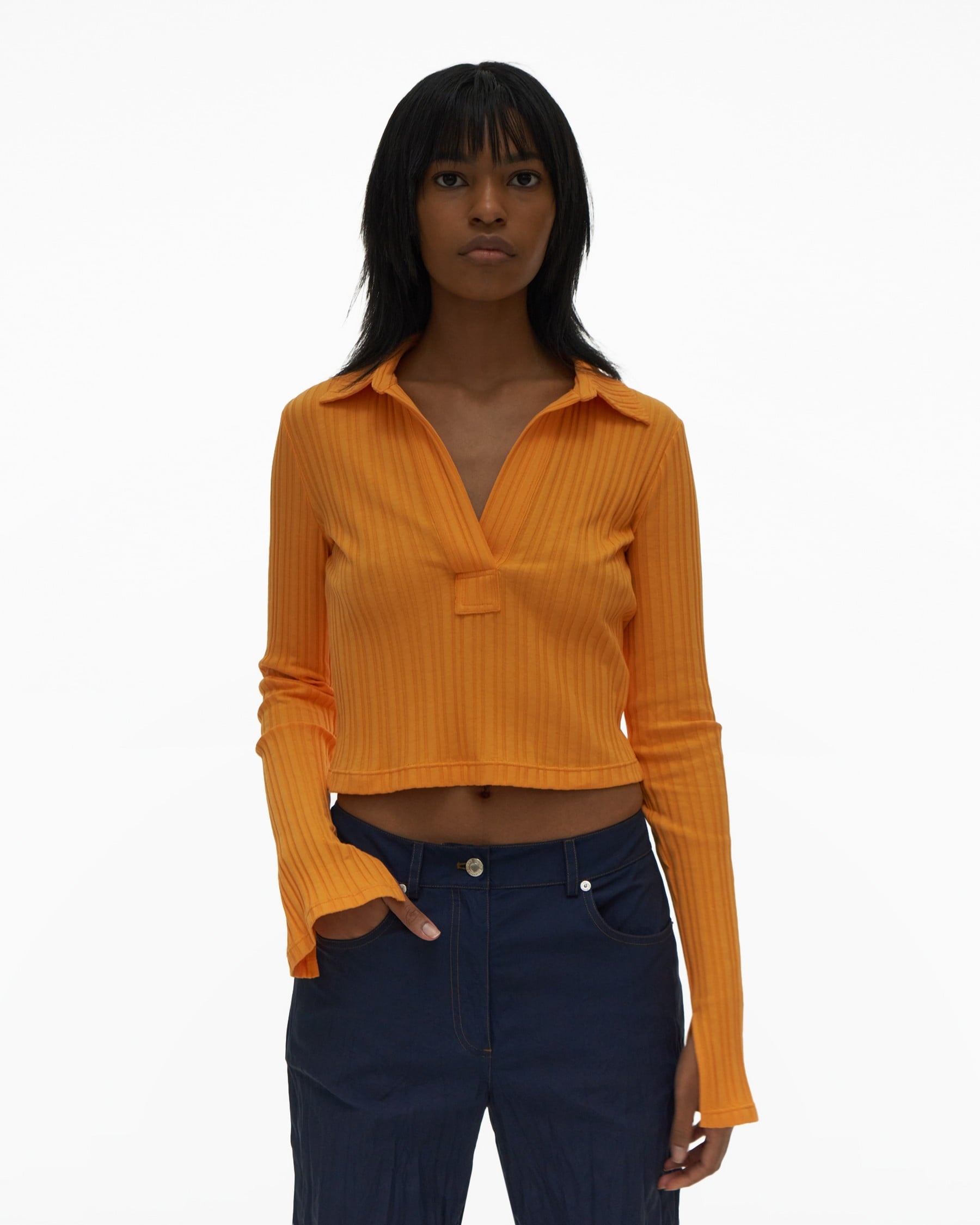 CROPPED RIB KNIT POLO - 3