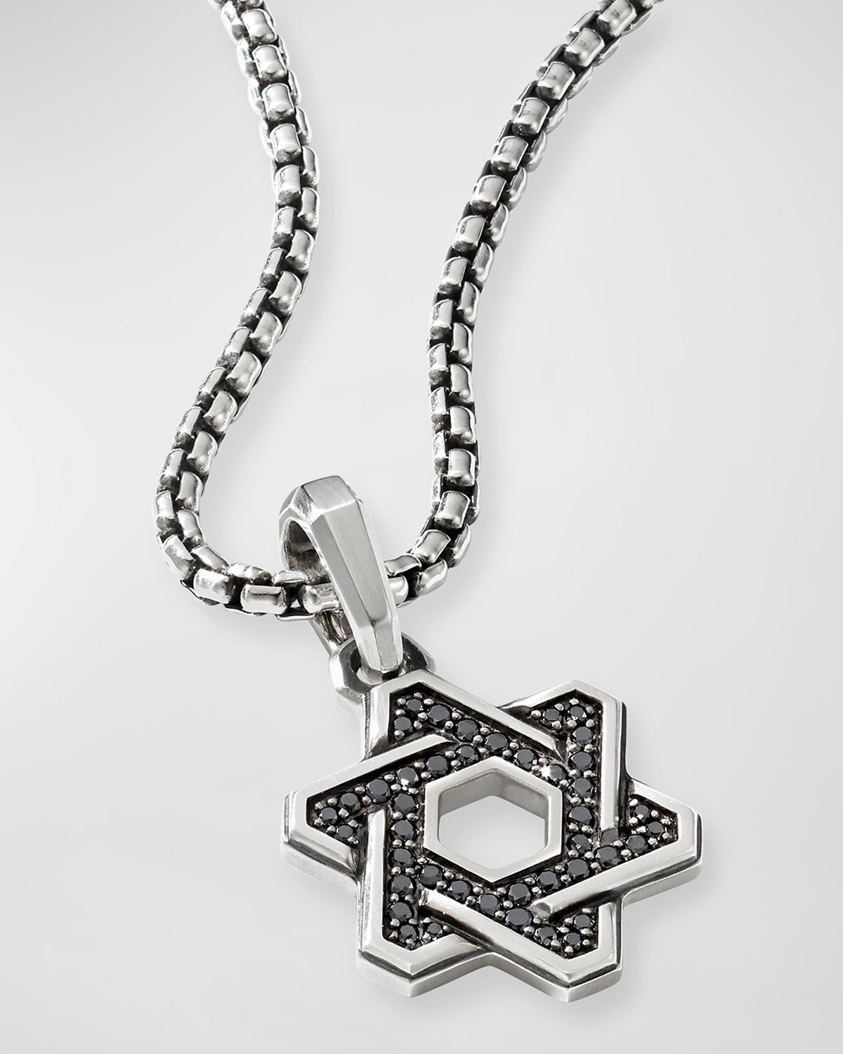 Men's Deco Star of David Pendant with Diamonds in Silver, 24mm - 2