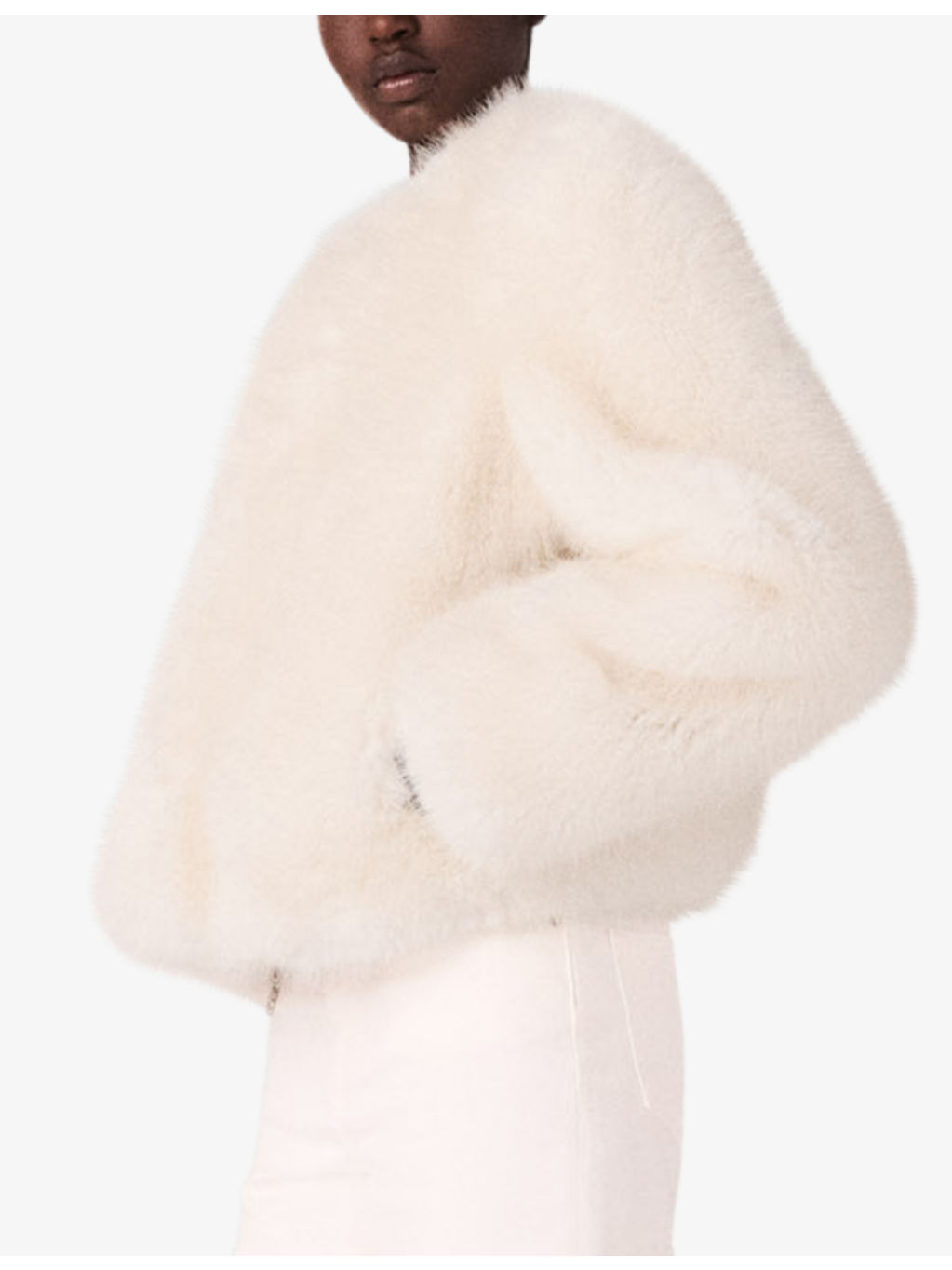 Round-Neck Patch-Pocket Faux-Fur Jacket - 3