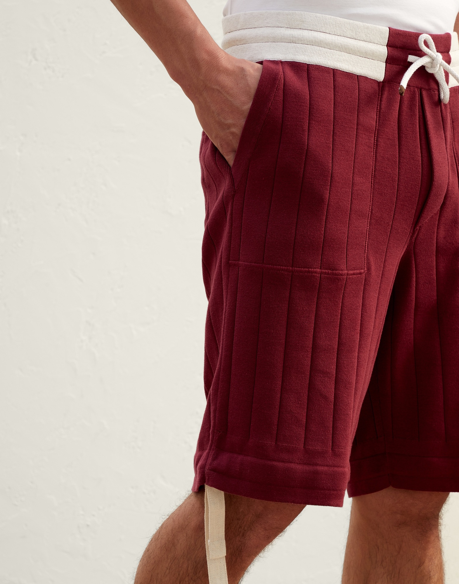 Cotton flat rib knit Bermuda shorts with drawstring cuffs - 3