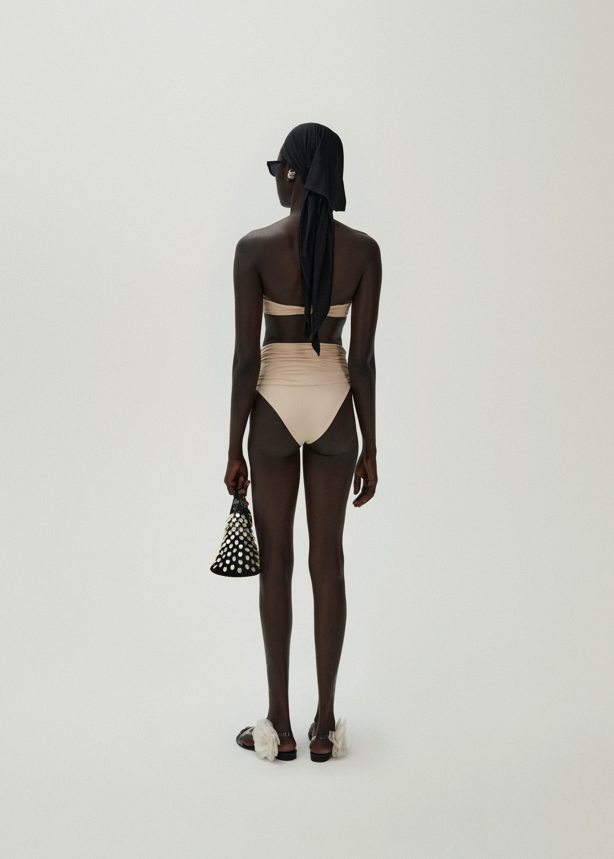 Twisted bandeau swim top in beige - 4