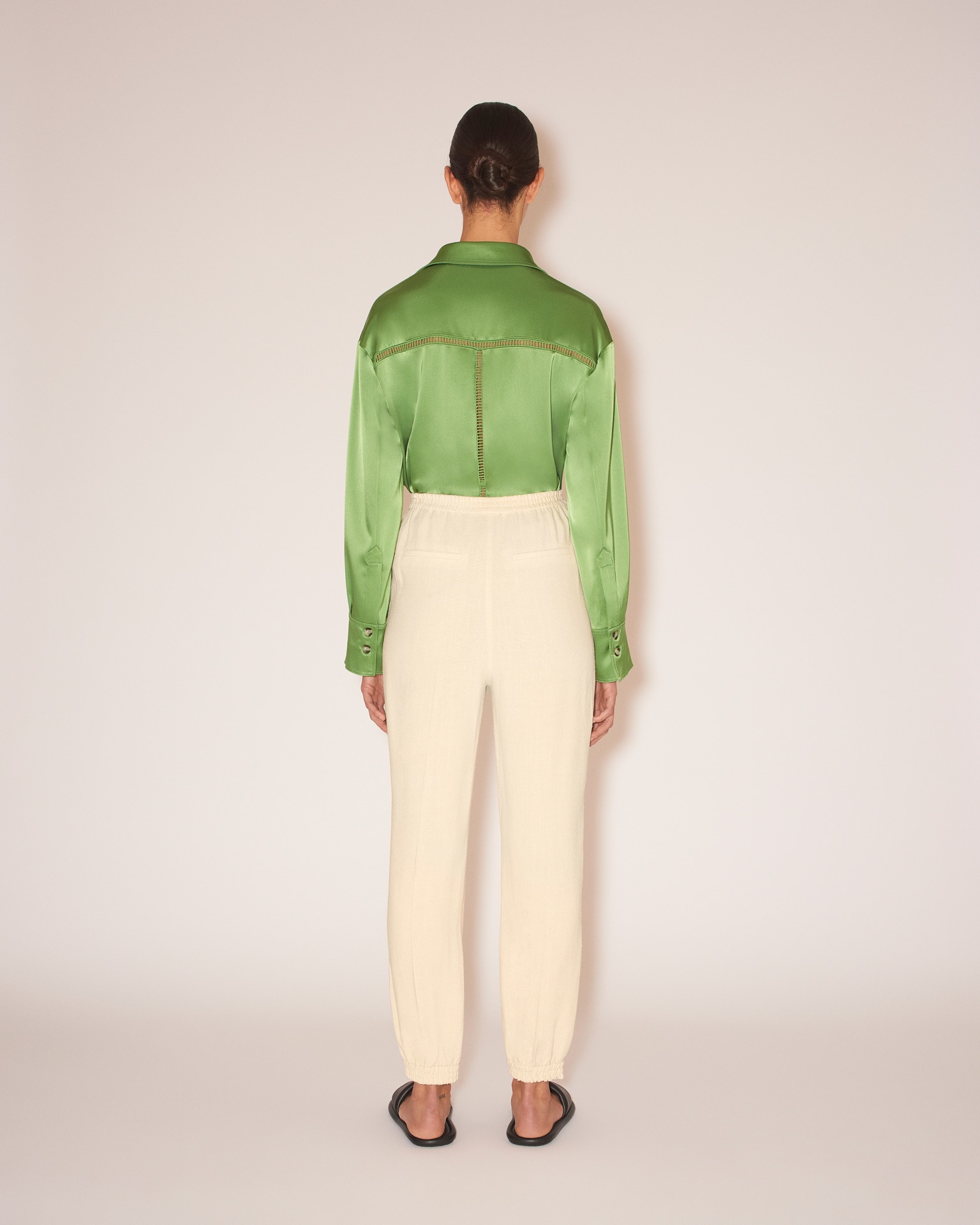 CAIO - Slip-satin ladder-stitch shirt - Green - 5