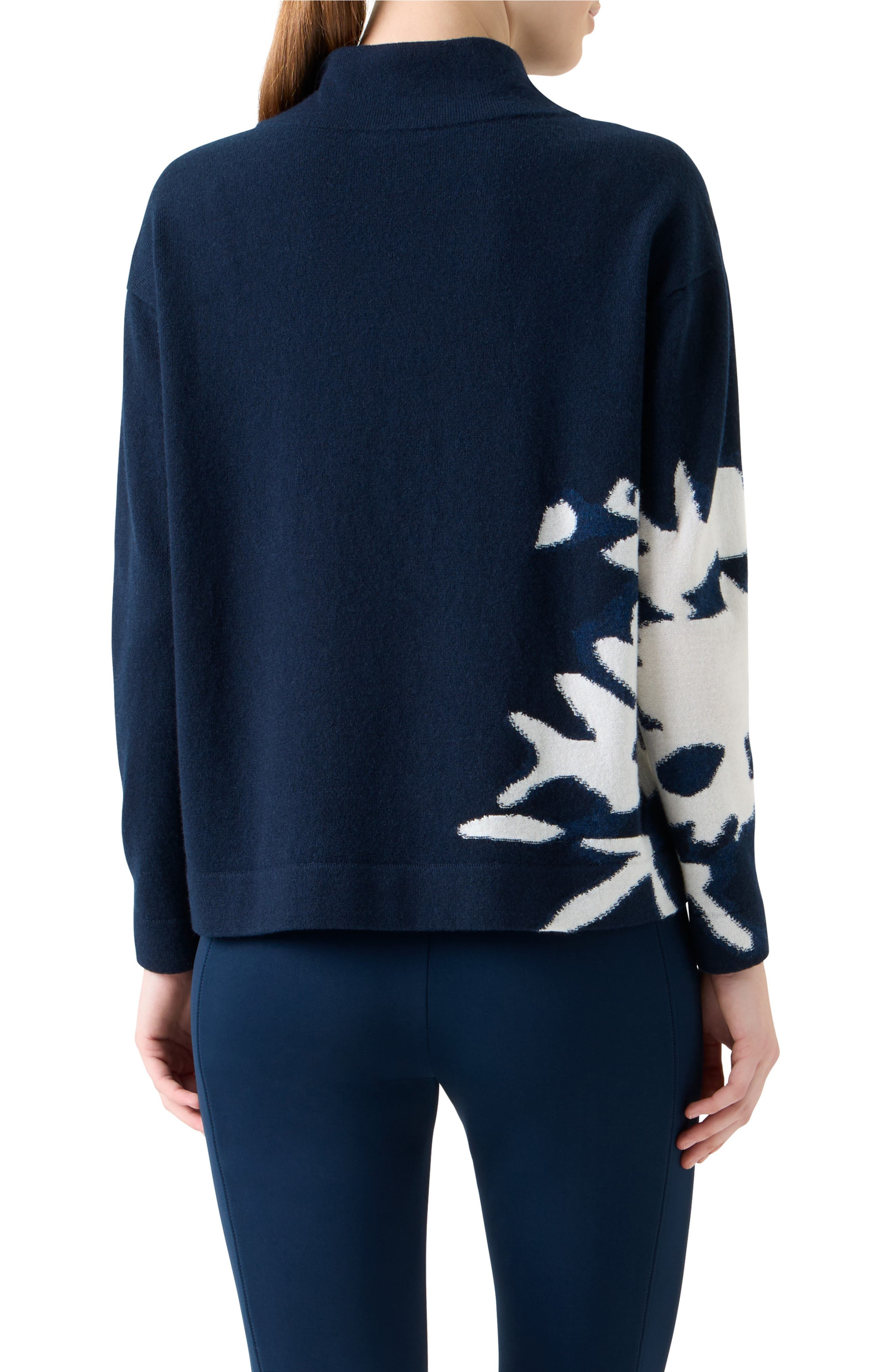 Akris Wildflower Intarsia Cashmere Mock Neck Sweater in Navy-Ecru at Nordstrom - 2