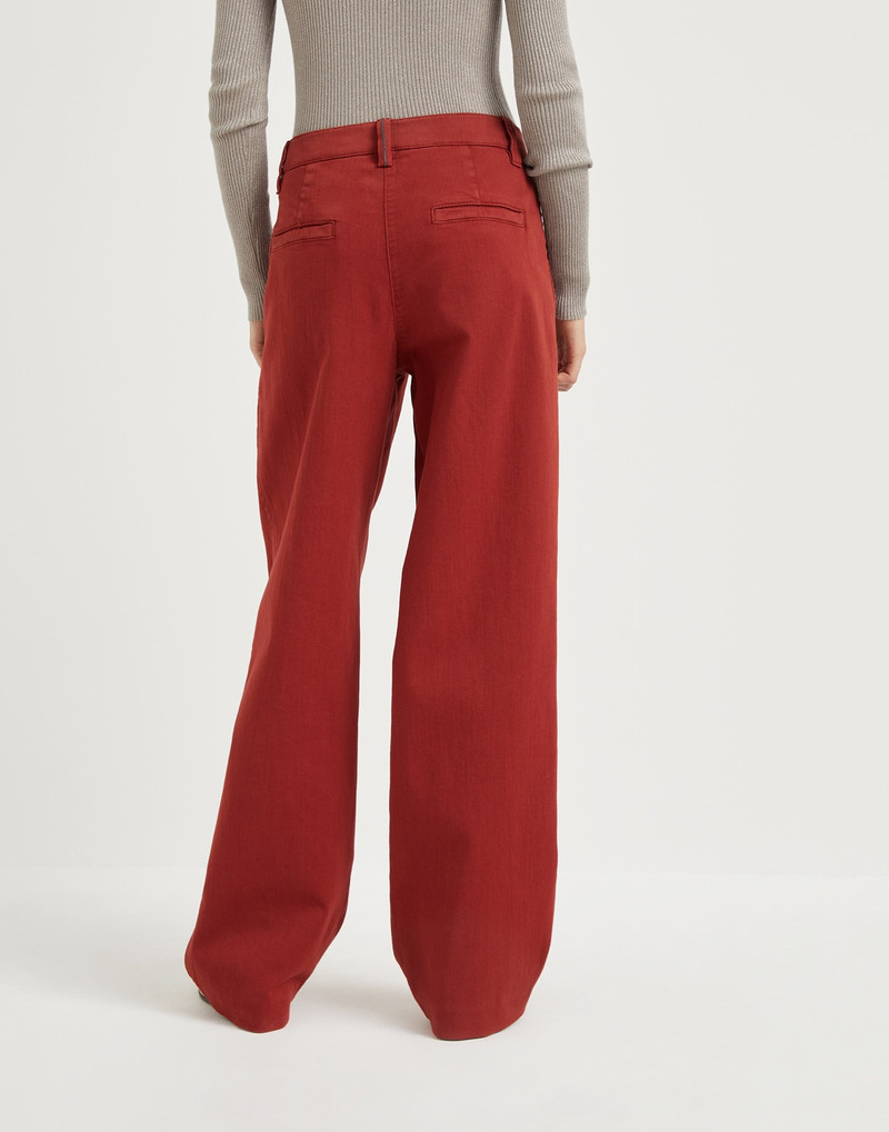 Brunello Cucinelli Stretch dyed denim loose straight trousers with monili outlook