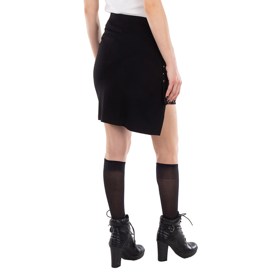 Rabanne Ladies Black Ruched-Detail Asymmetric Miniskirt - 6
