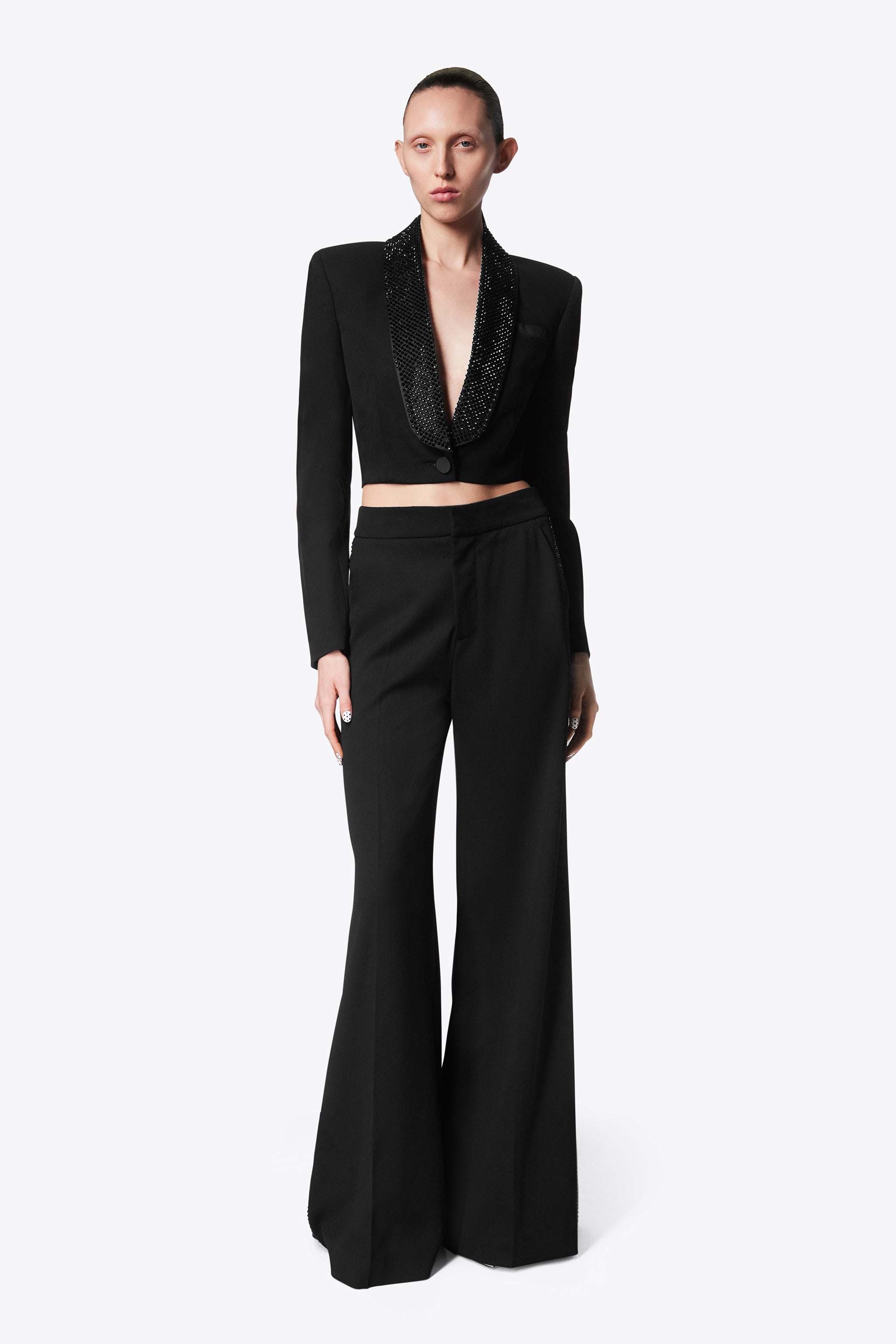 CRYSTAL EMBELLISHED CROPPED BLAZER - 3
