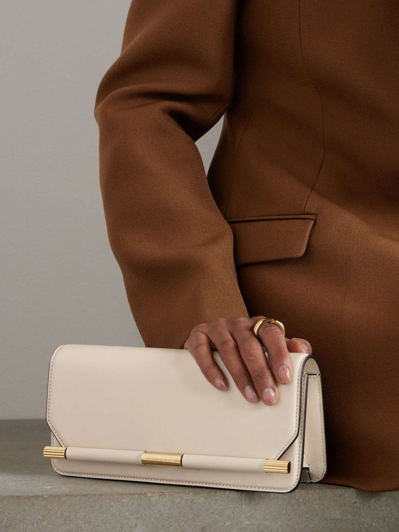 Victoria Beckham 202 crinkled-leather clutch Ivory outlook