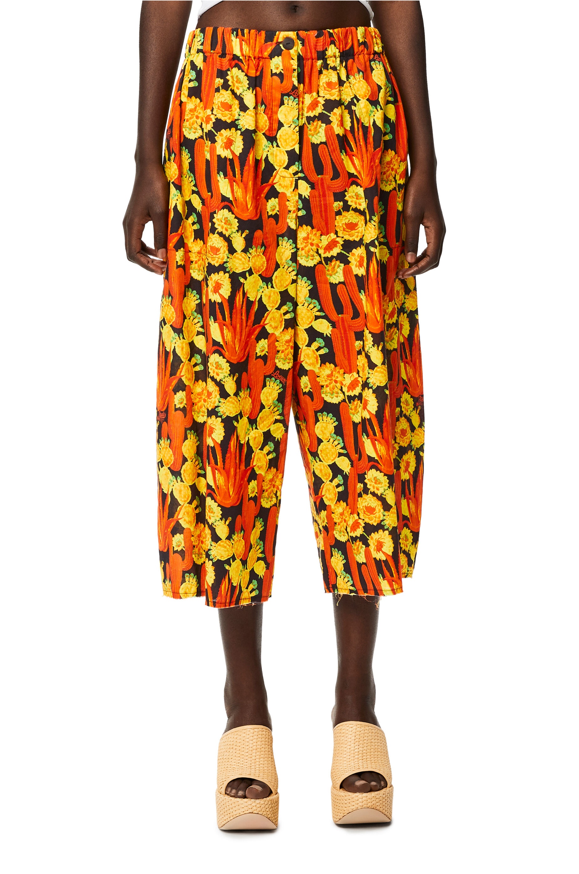 Cactus print cropped trousers in cotton - 3