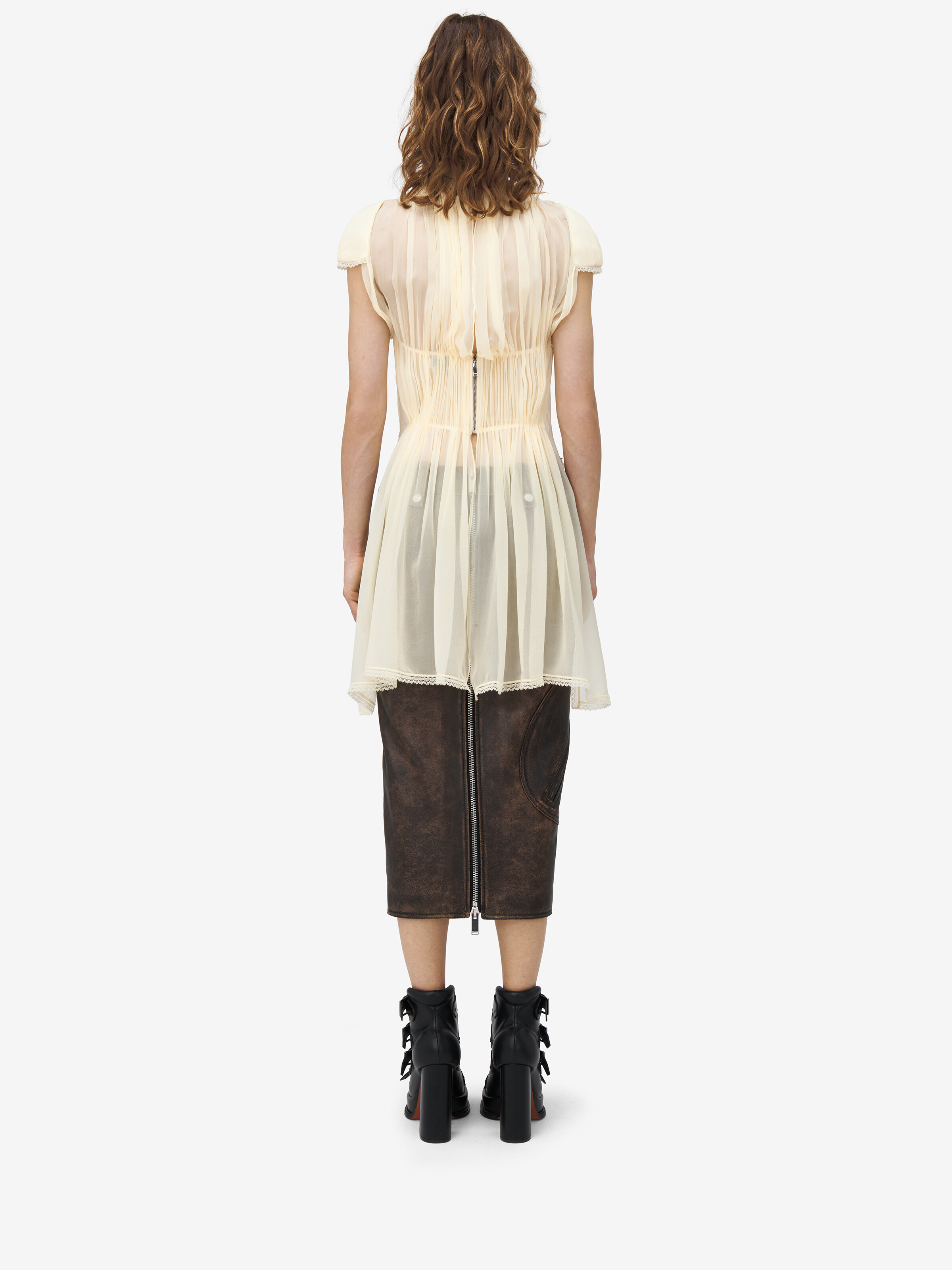 Antiqued Leather Pencil Skirt - 4