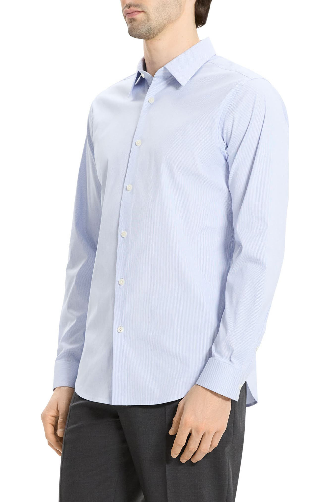 Theory Sylvian Pinstripe Stretch Cotton & Nylon Button-Up Shirt in Blue Multi - 3