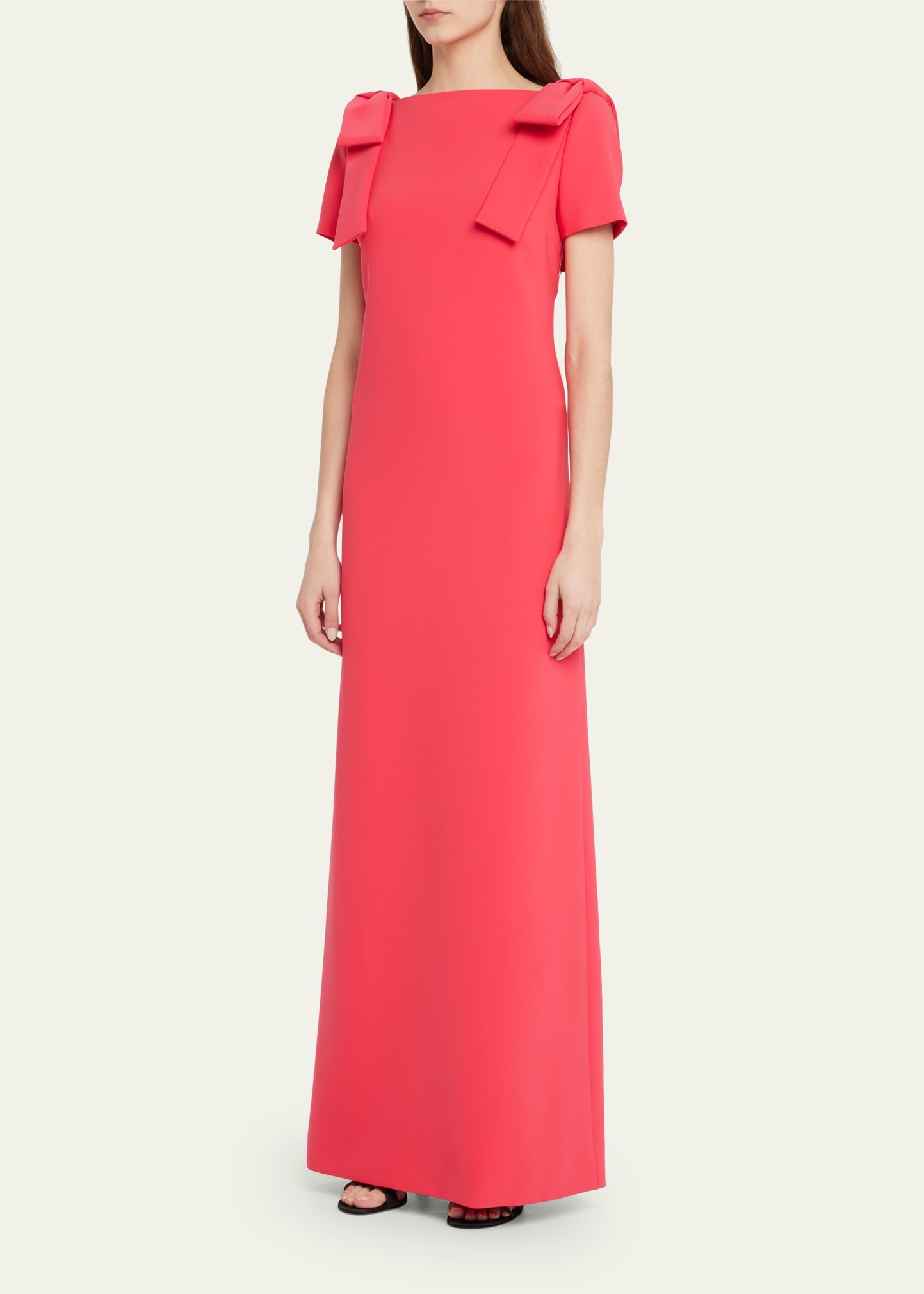 Shoulder Bow Crepe Column Gown - 4