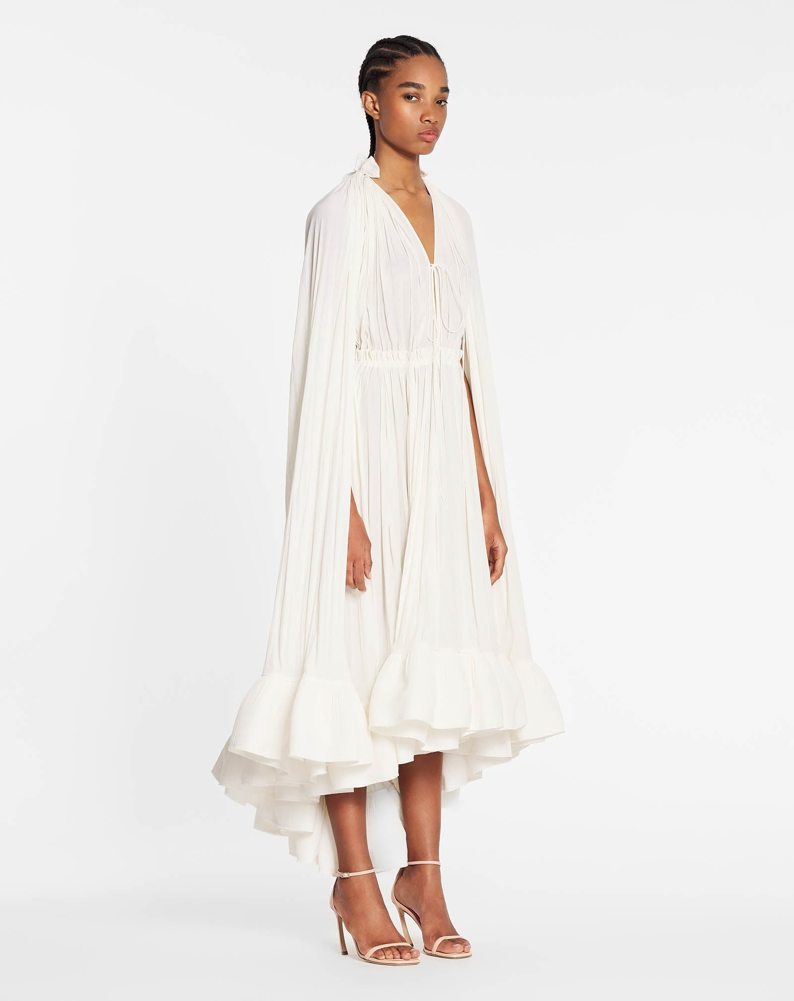 LONG CHARMEUSE RUFFLE DRESS - 2