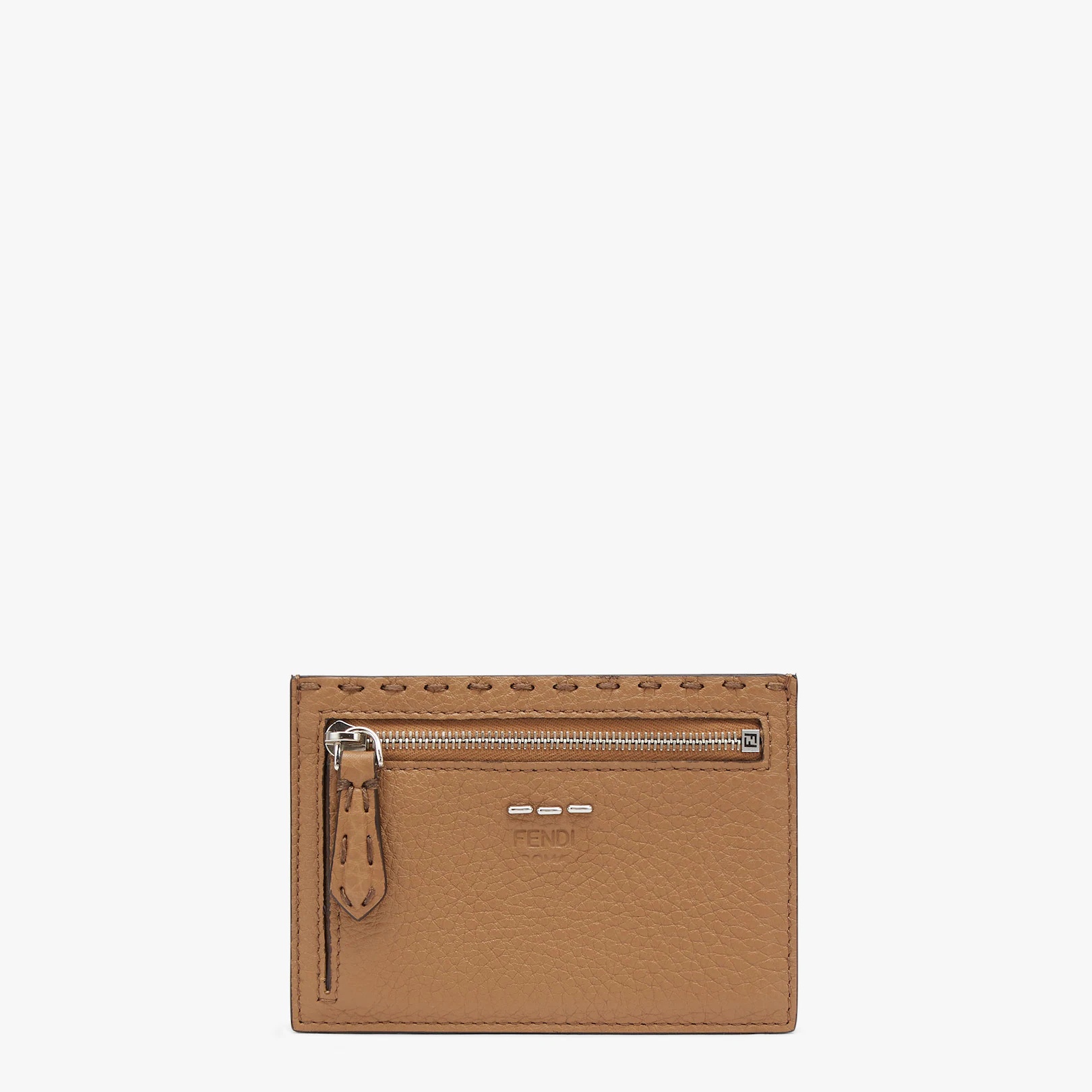 Large card holder with front zipper pocket. With five slots on the reverse side. Made of beige Cuoio - 1