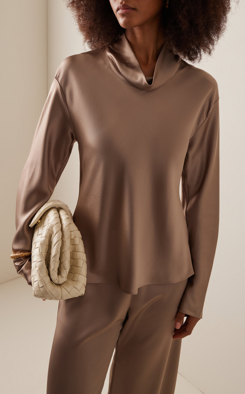 LESET Barb Draped Satin Top brown outlook