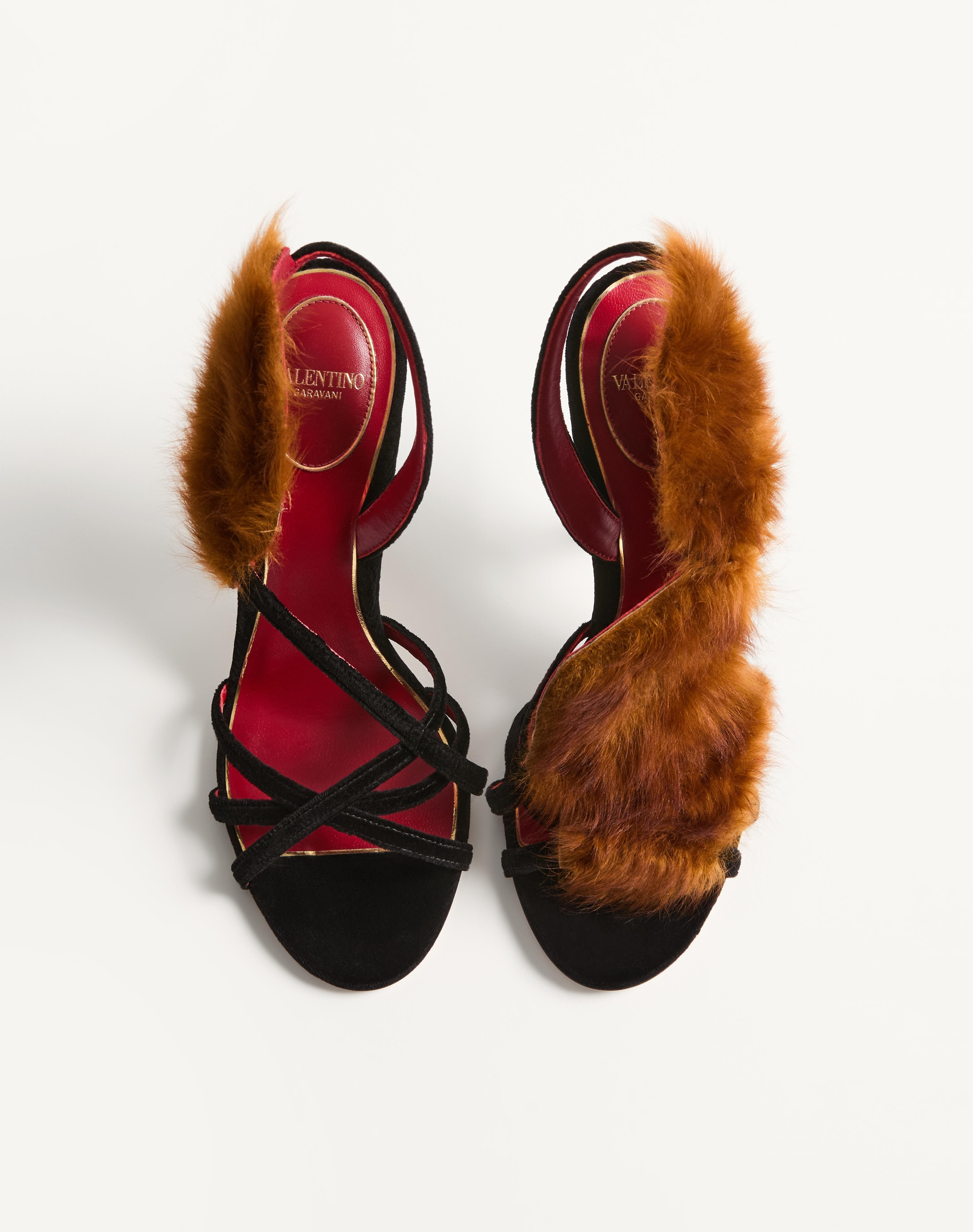 FETISHIQUE VELVET SANDAL WITH FUR LEAF 105MM - 4