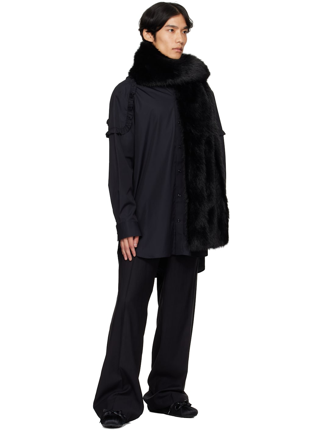 Black Triple Slit Faux-Fur Scarf - 2