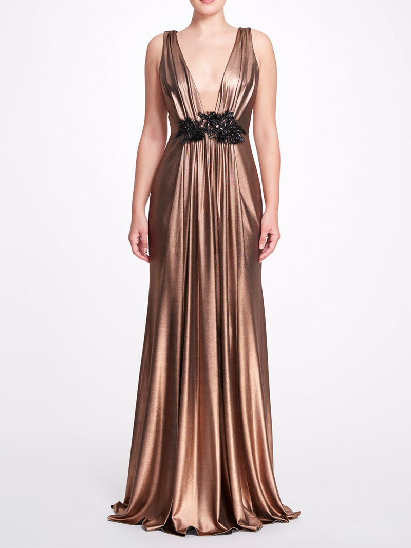 METALLIC V-NECK GOWN 1