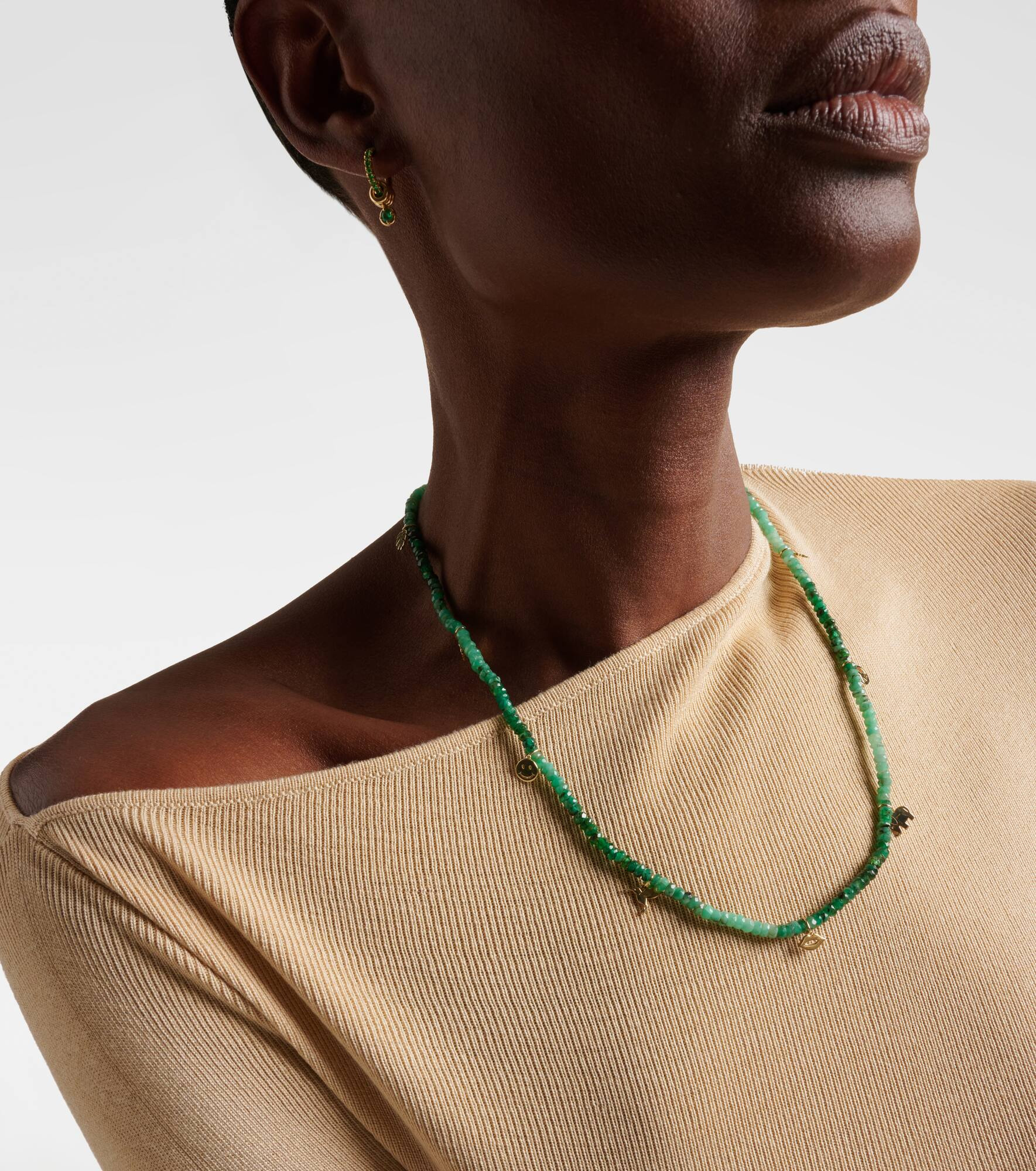 14kt gold charm necklace with emeralds - 2