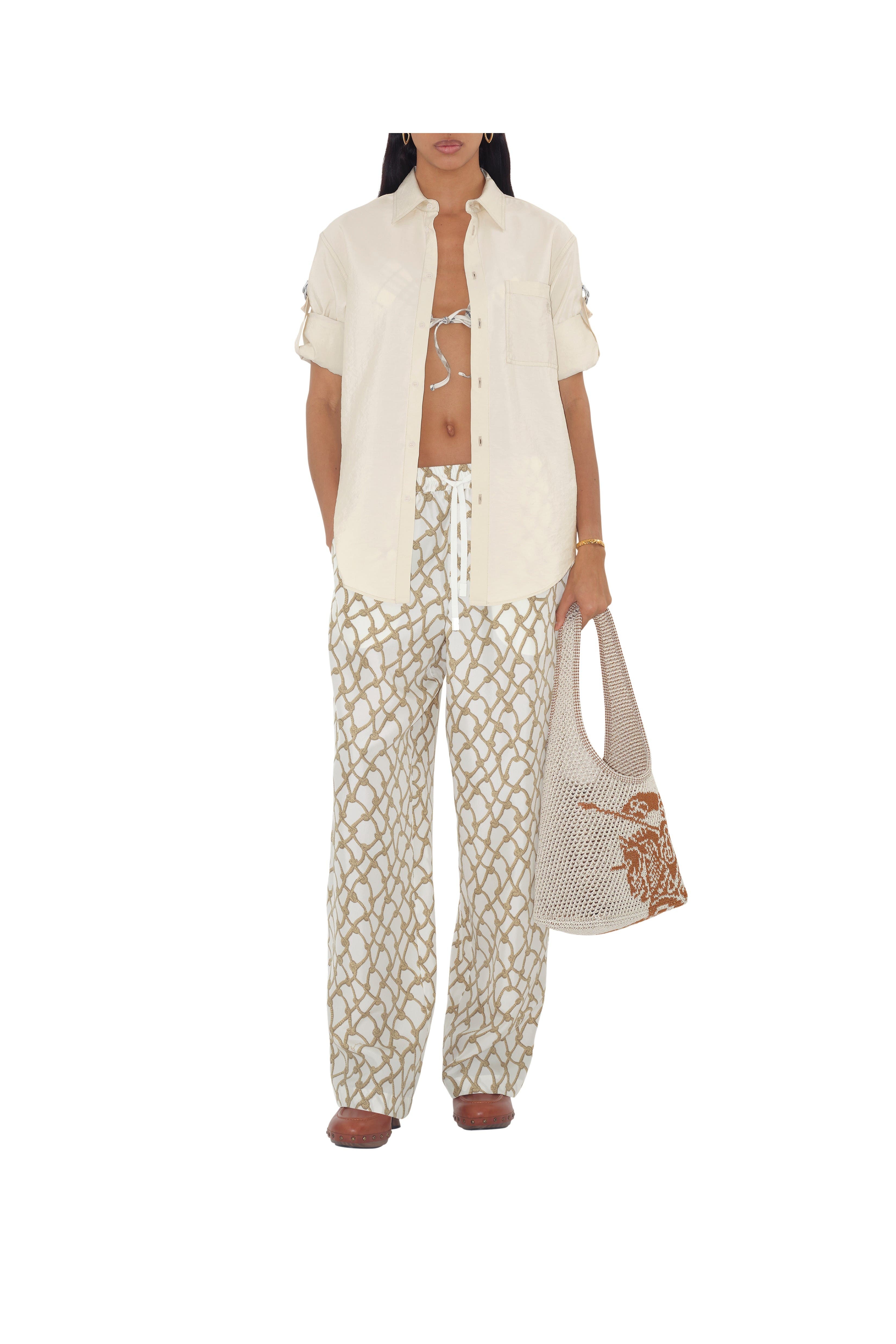 burberry Knot Silk Trousers in Thatch at Nordstrom - 3