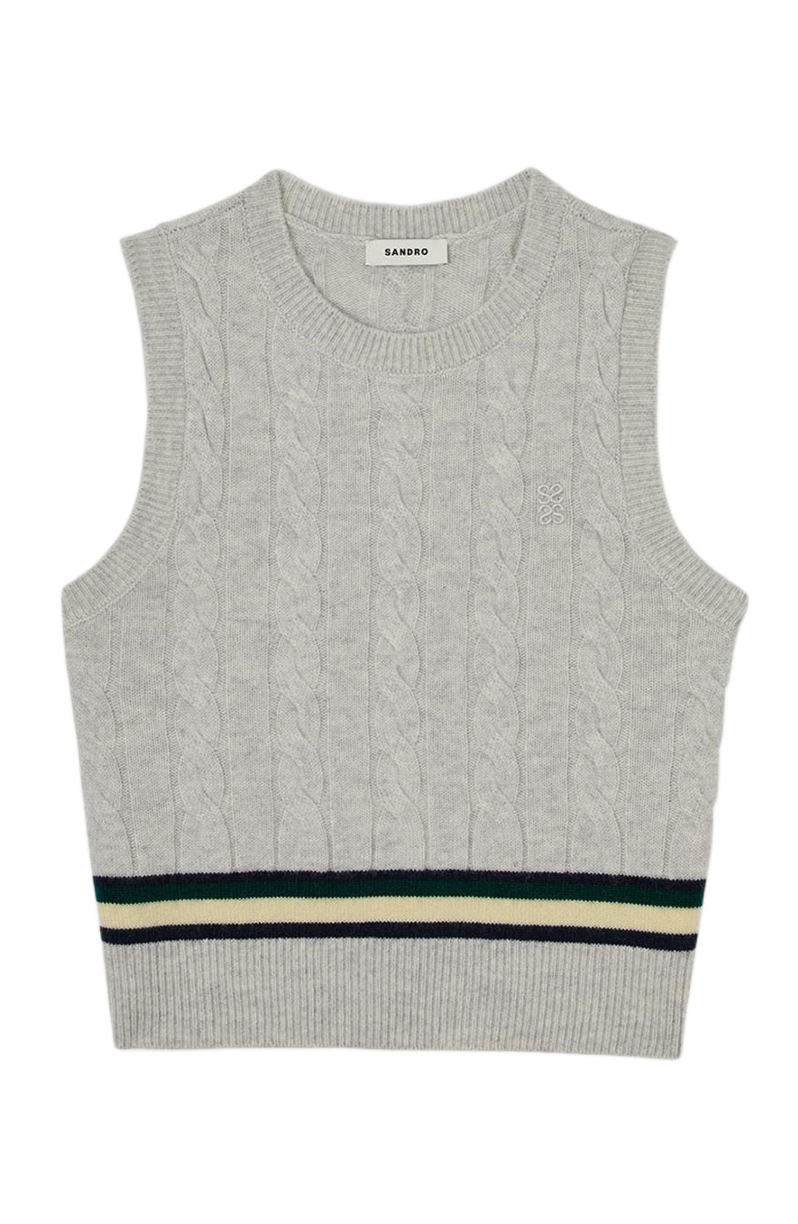 SANDRO Sleeveless cropped cable knit sweater in Grey at Nordstrom - 6