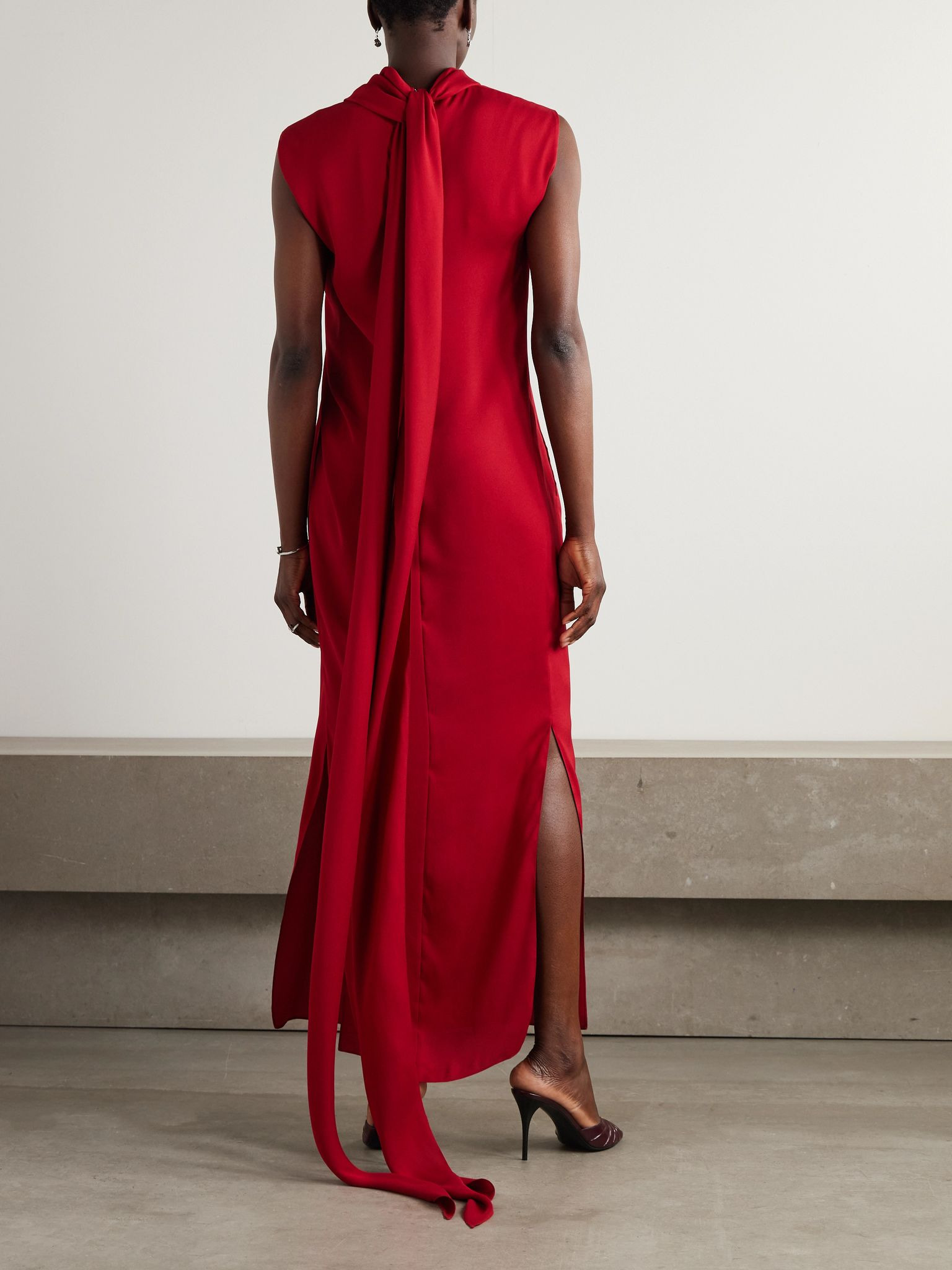 Draped crepe de chine maxi dress Red - 3