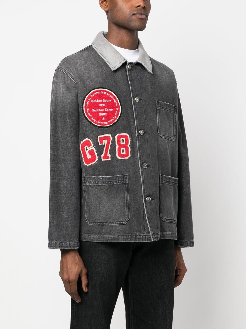 patch detail faded denim jacket - 3