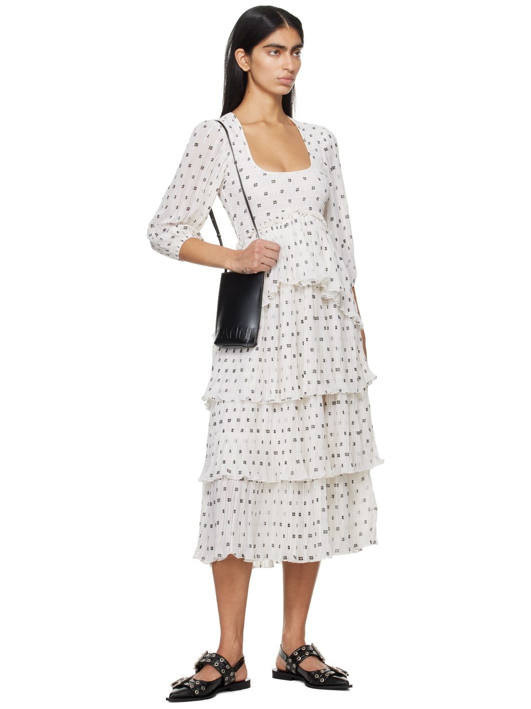 White Pleated Midi Dress - 4