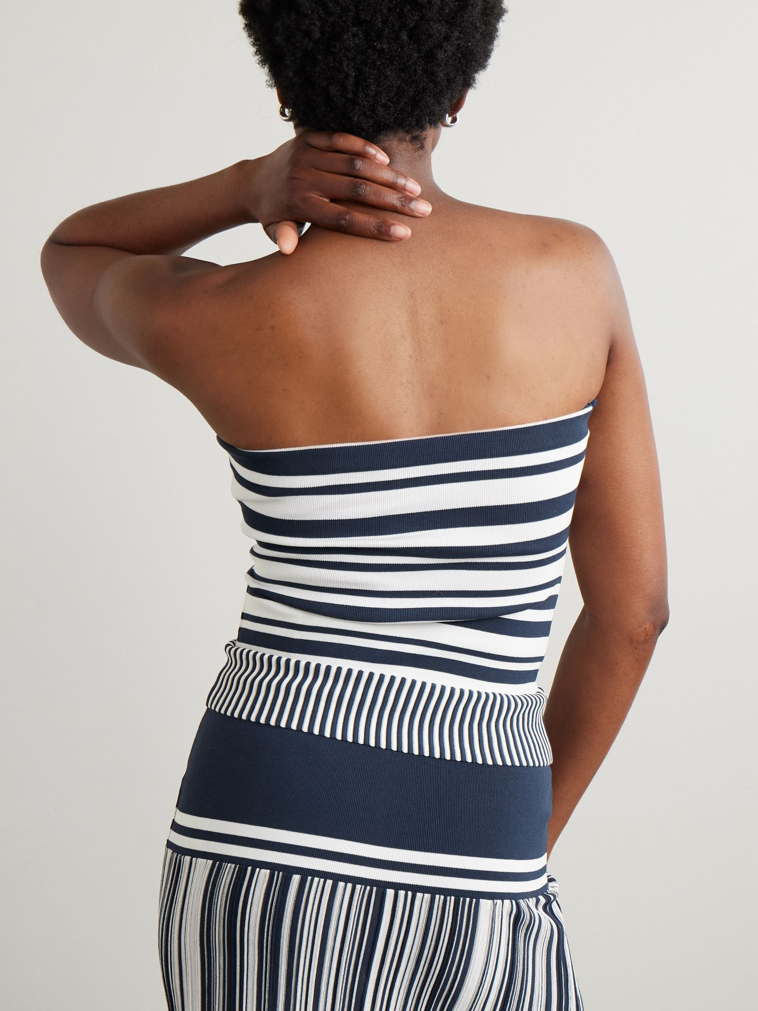 Citara strapless striped cotton-blend top Navy - 3