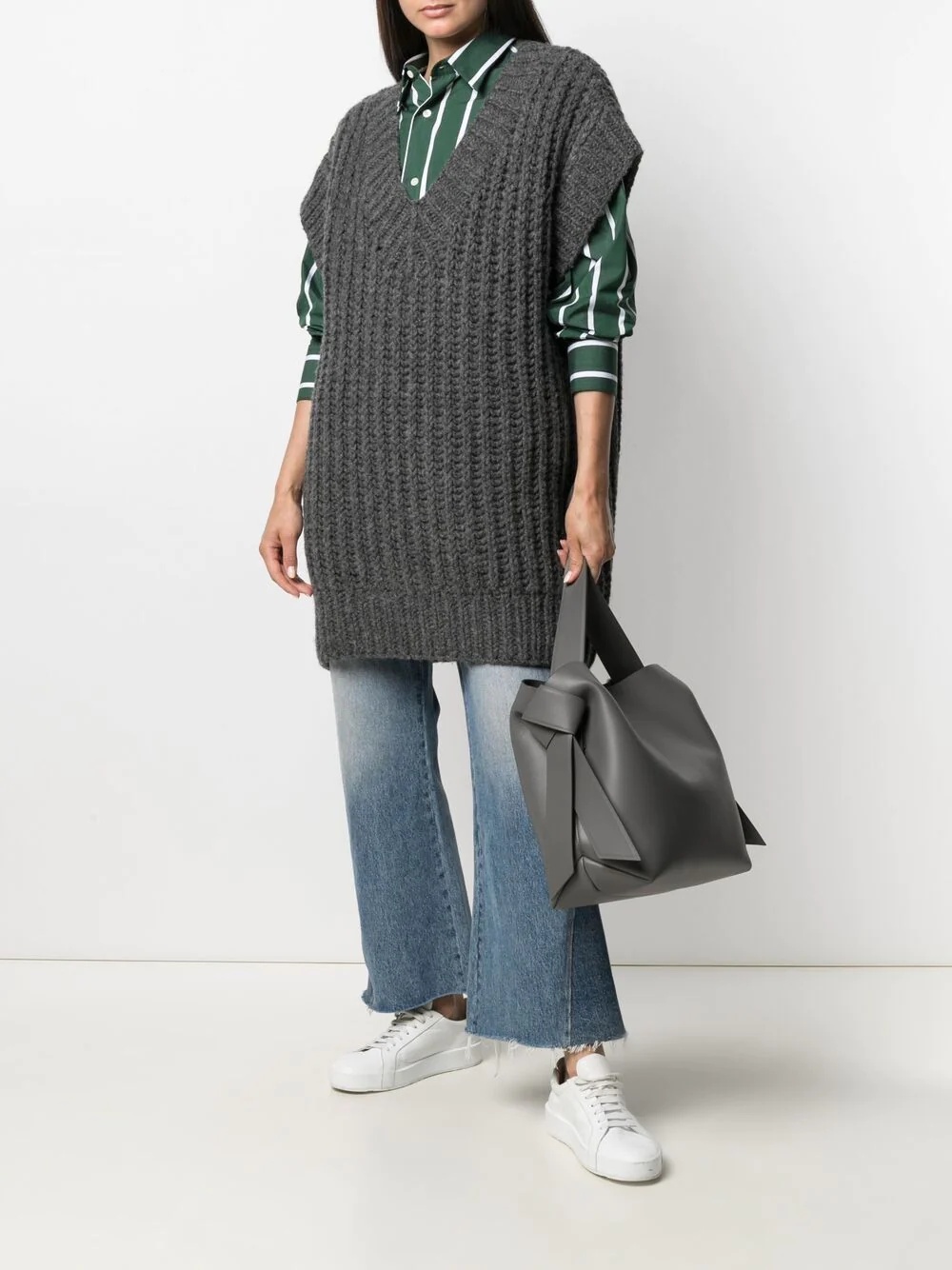 ribbed-knit cap-sleeve jumper - 3