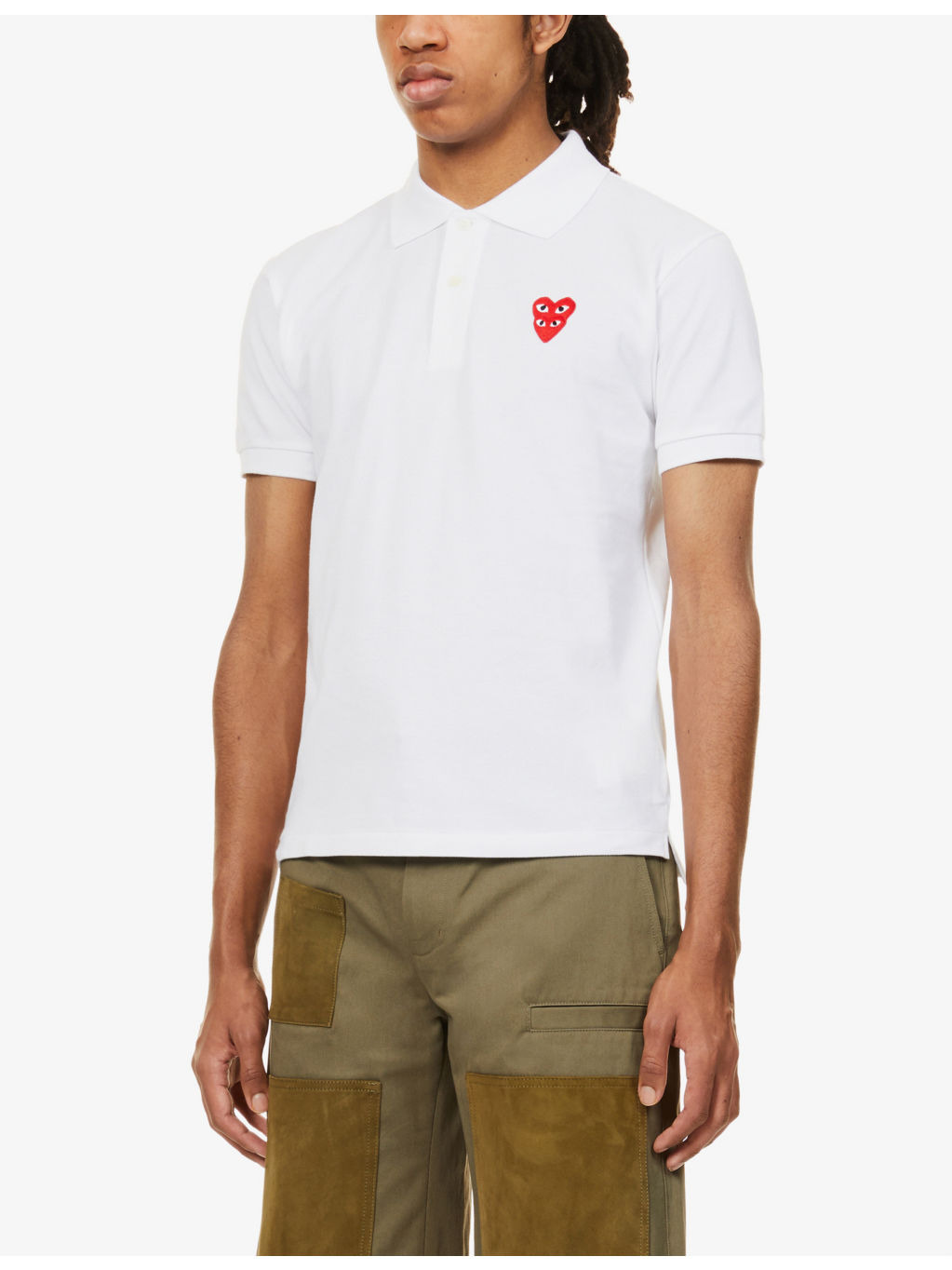 Overlap heart-print cotton polo shirt - 3