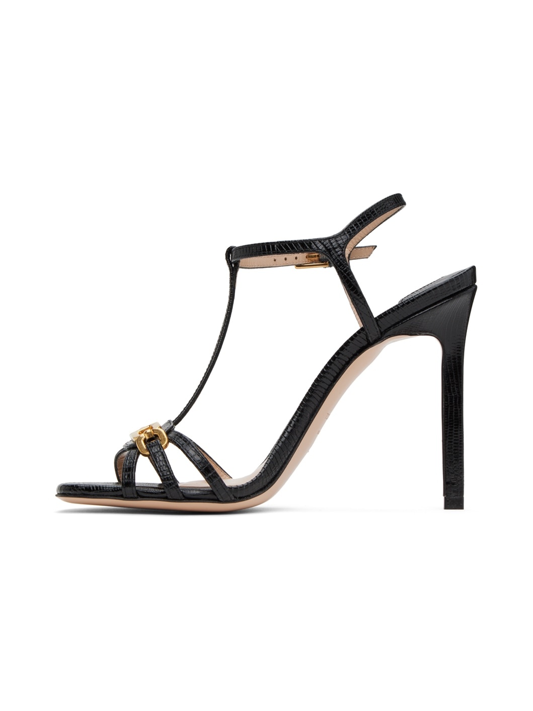 Black Stamped Lizard Whitney Heeled Sandals - 3