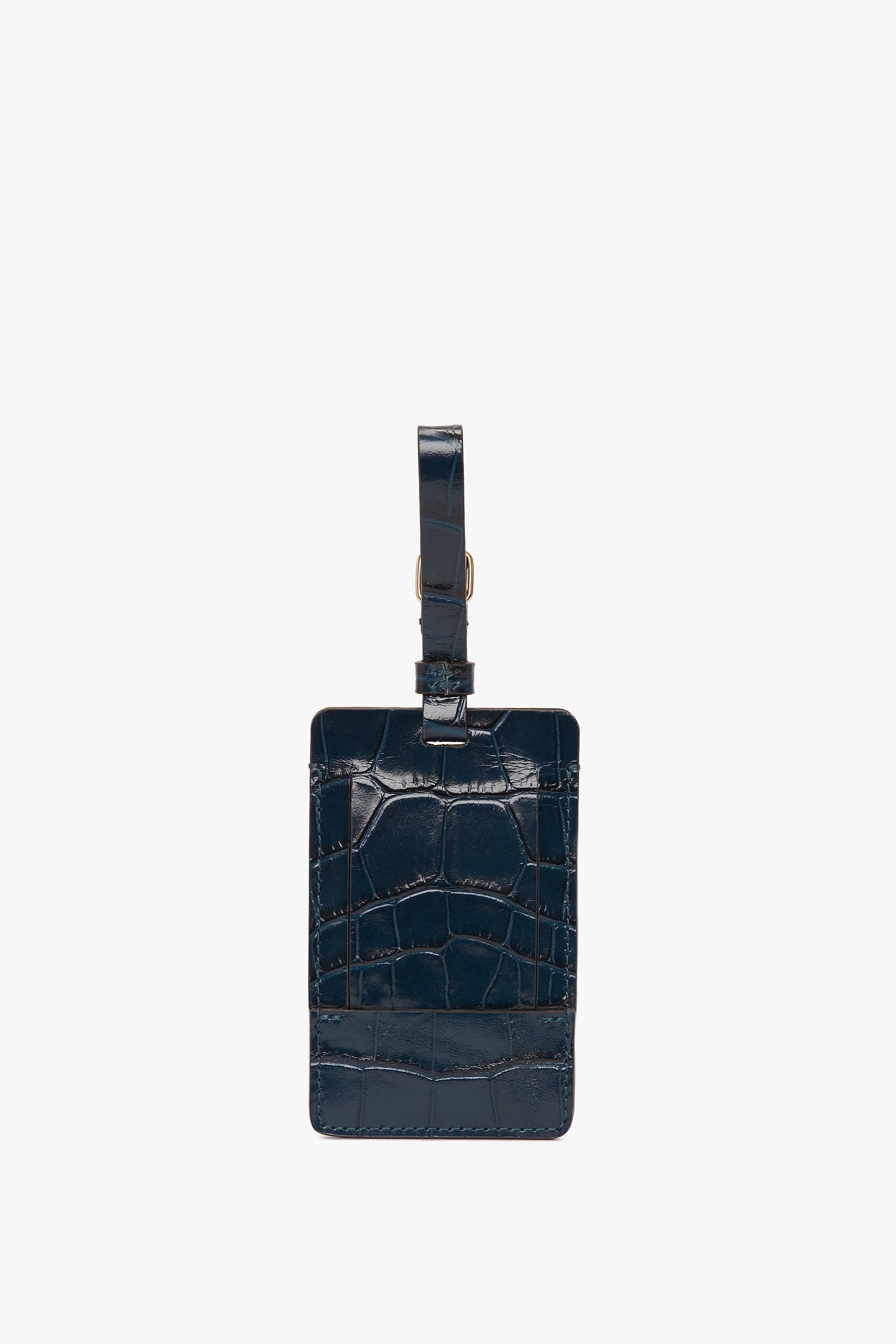 Luggage Tag In Midnight Blue Croc Embossed Leather - 2