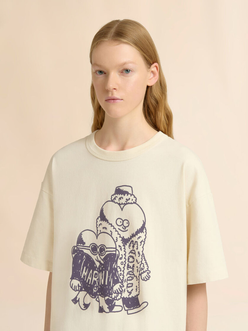 MARNI + MADHAPPY CREAM COTTON T-SHIRT WITH HEART GUYS PRINT 4