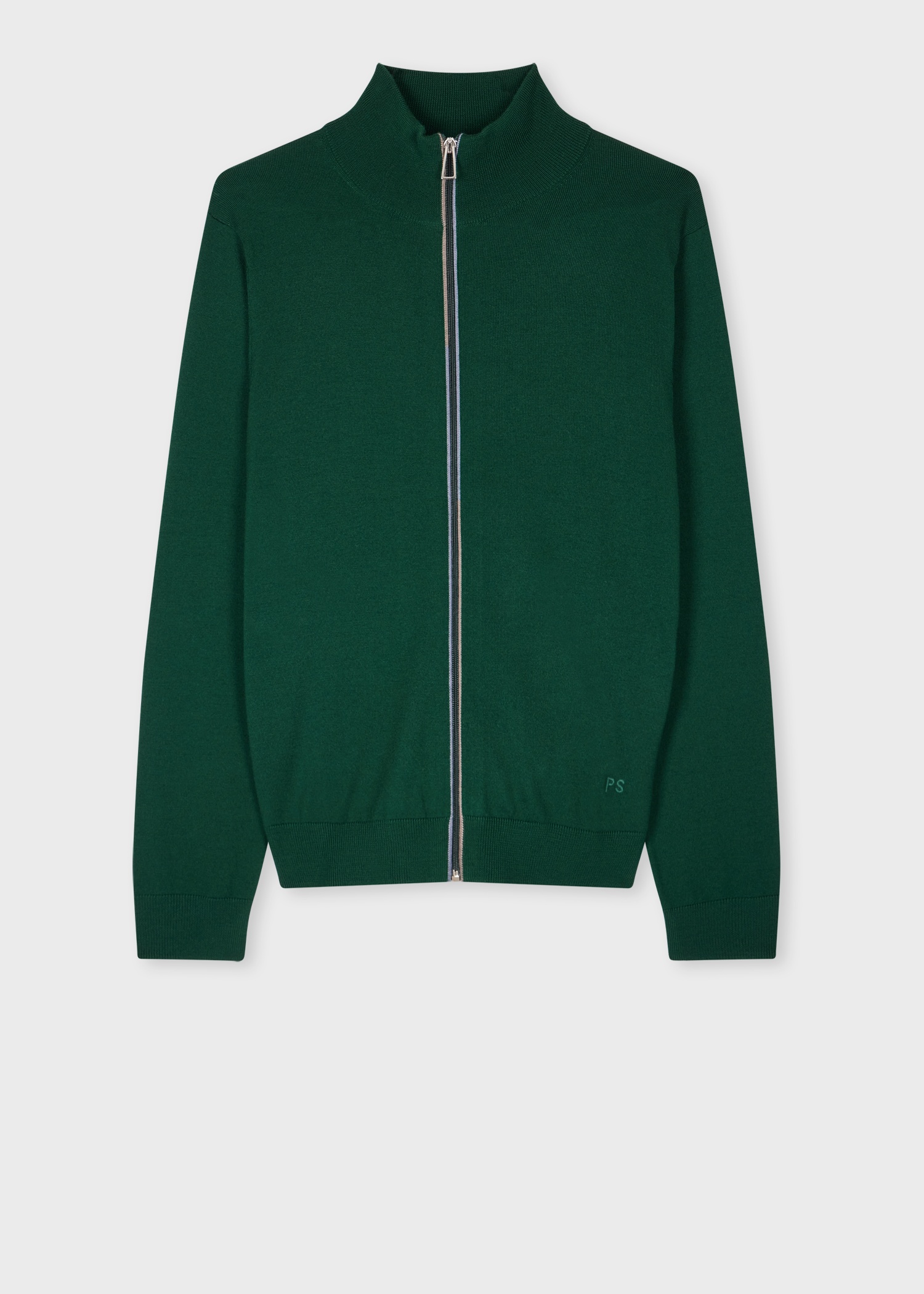 Green Merino Wool Zip Cardigan - 1