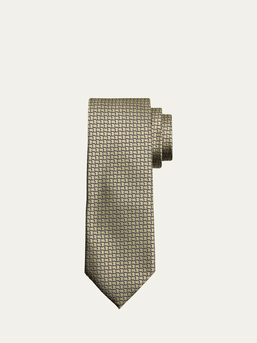 Men's Geometric Net Silk Tie - 1
