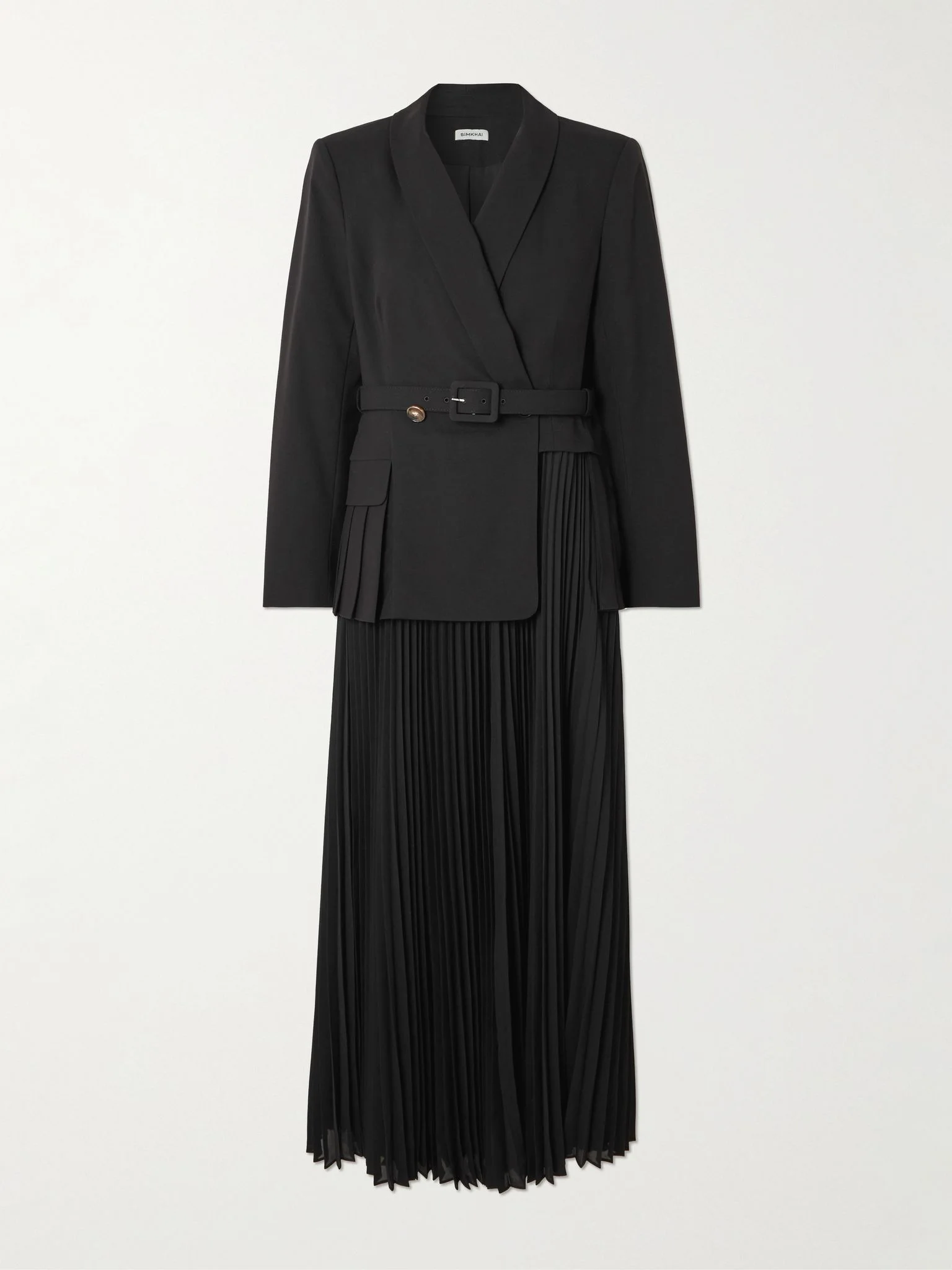 Alexandra belted pleated crepe midi dress Black - 1