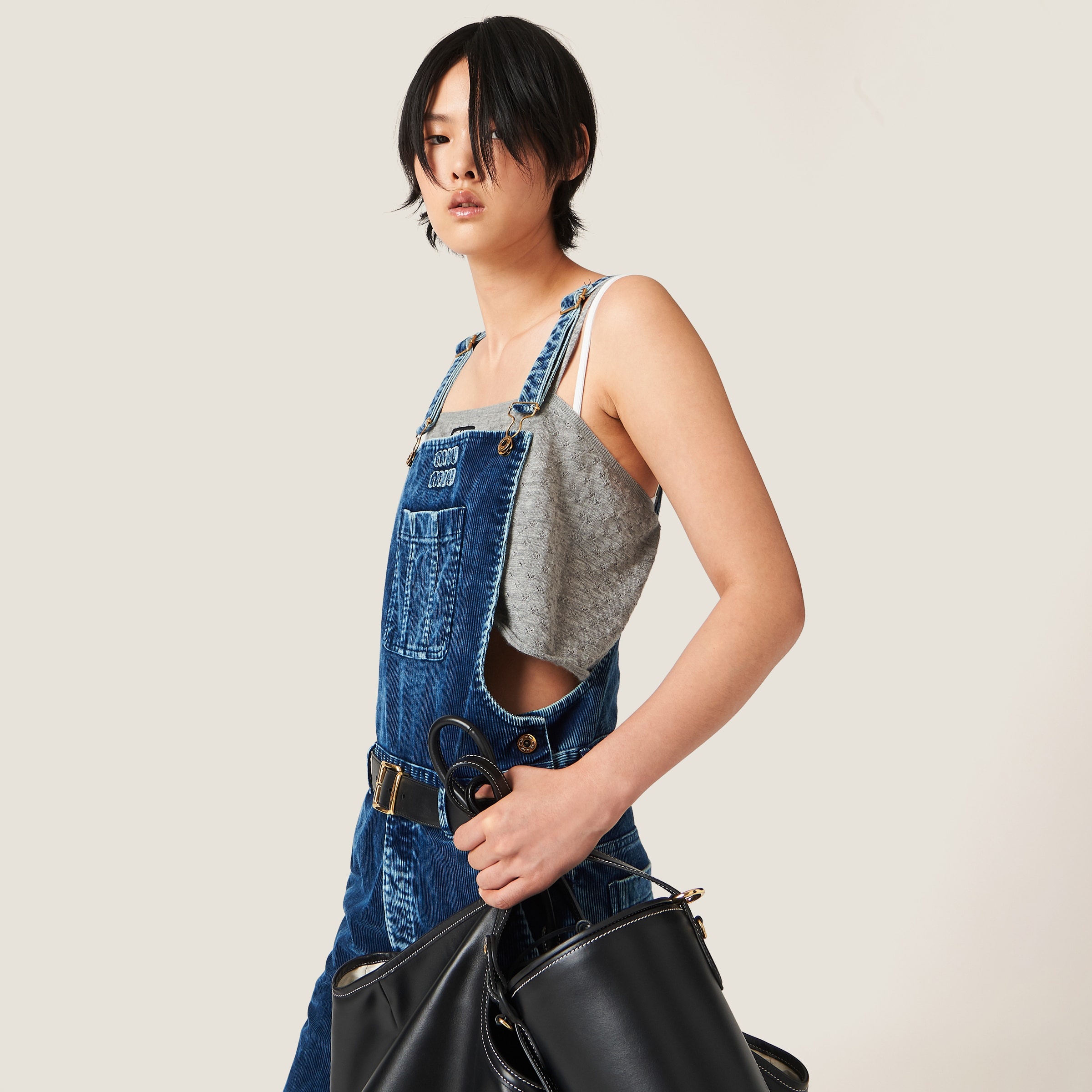 Long washed velvet overalls - 5