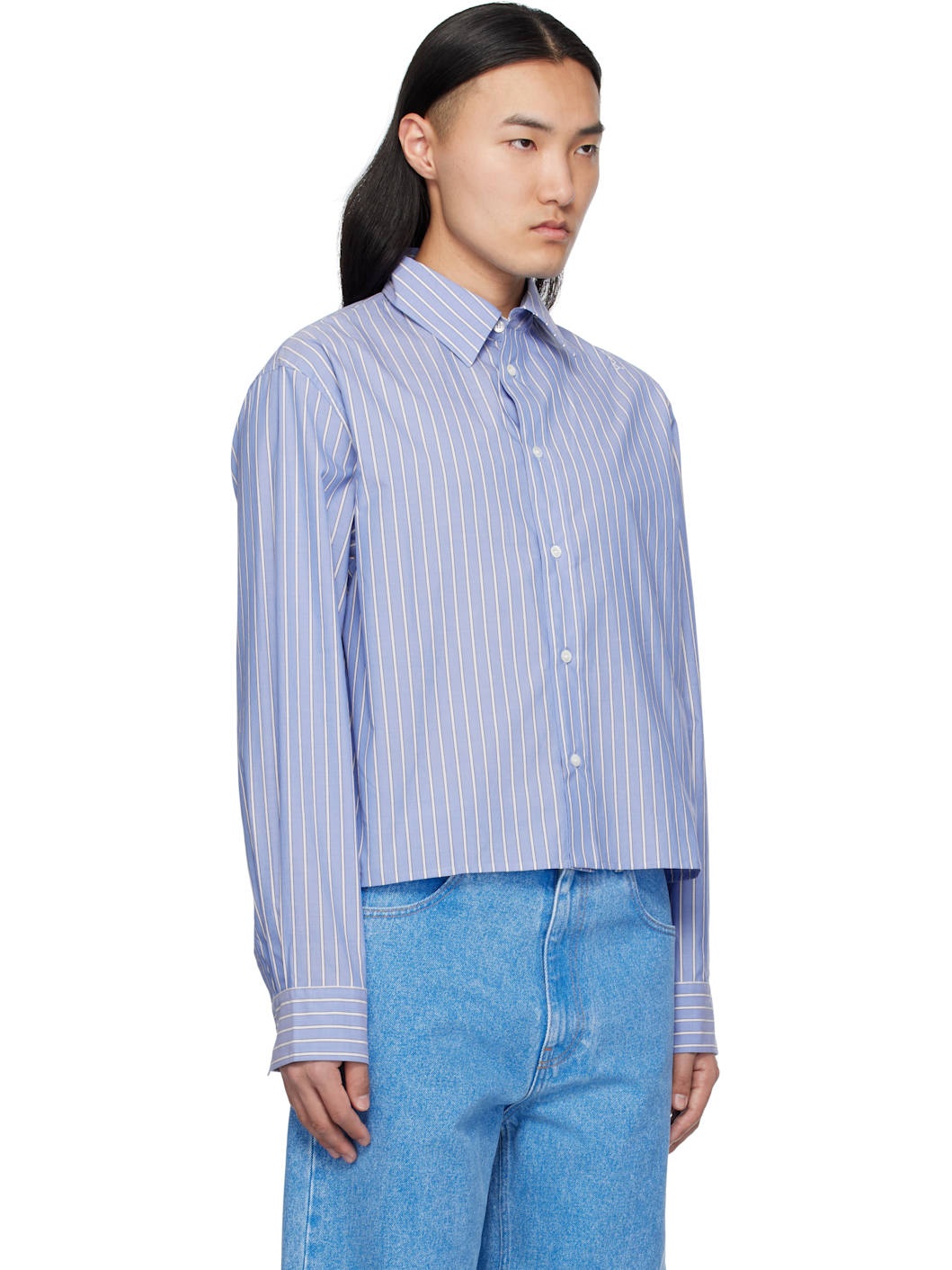 Blue & Off-White Poplin Stripe Long Sleeve Shirt - 2
