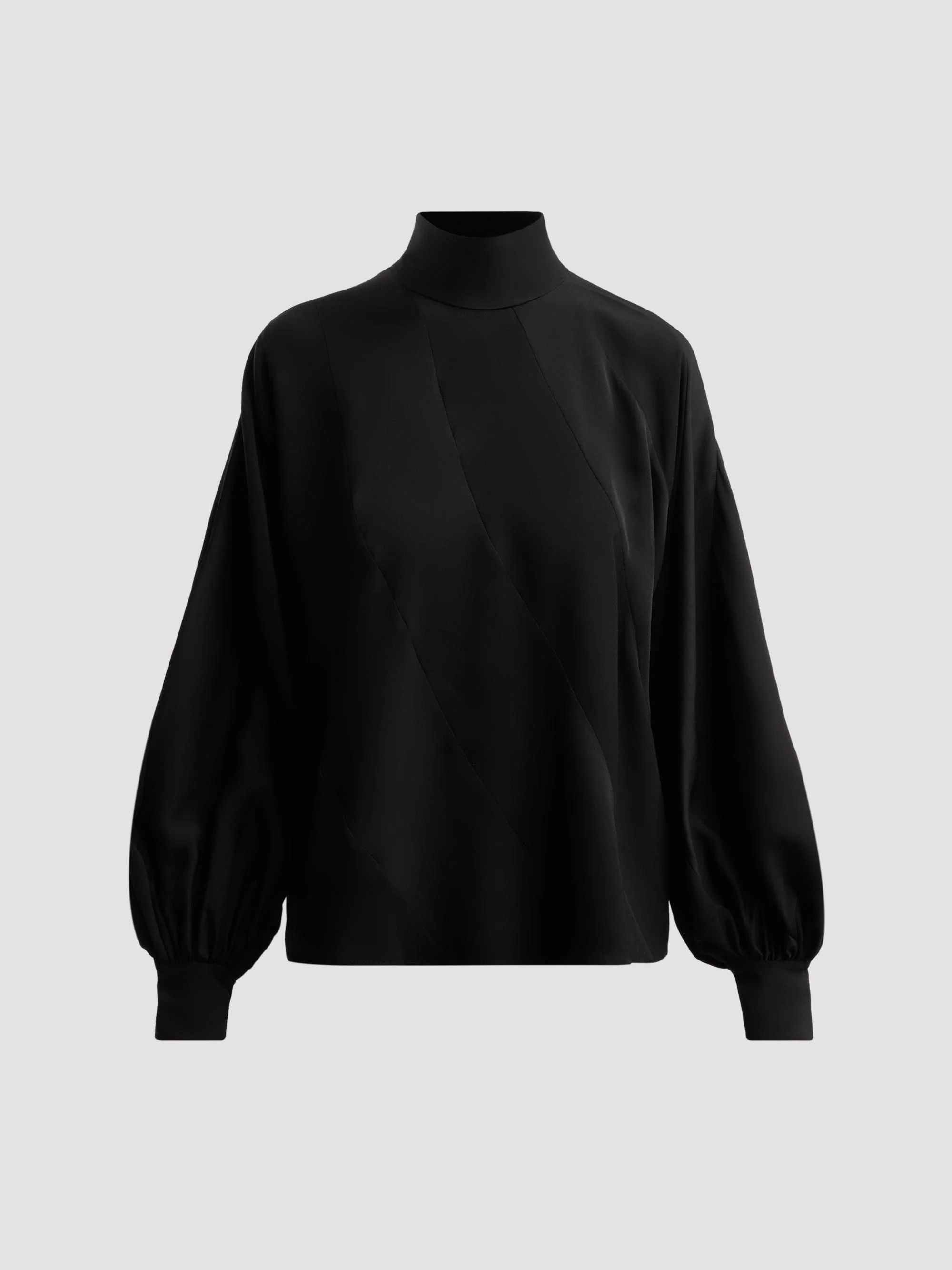 Women's Bias Mock Turtleneck Blouse - Black - 1